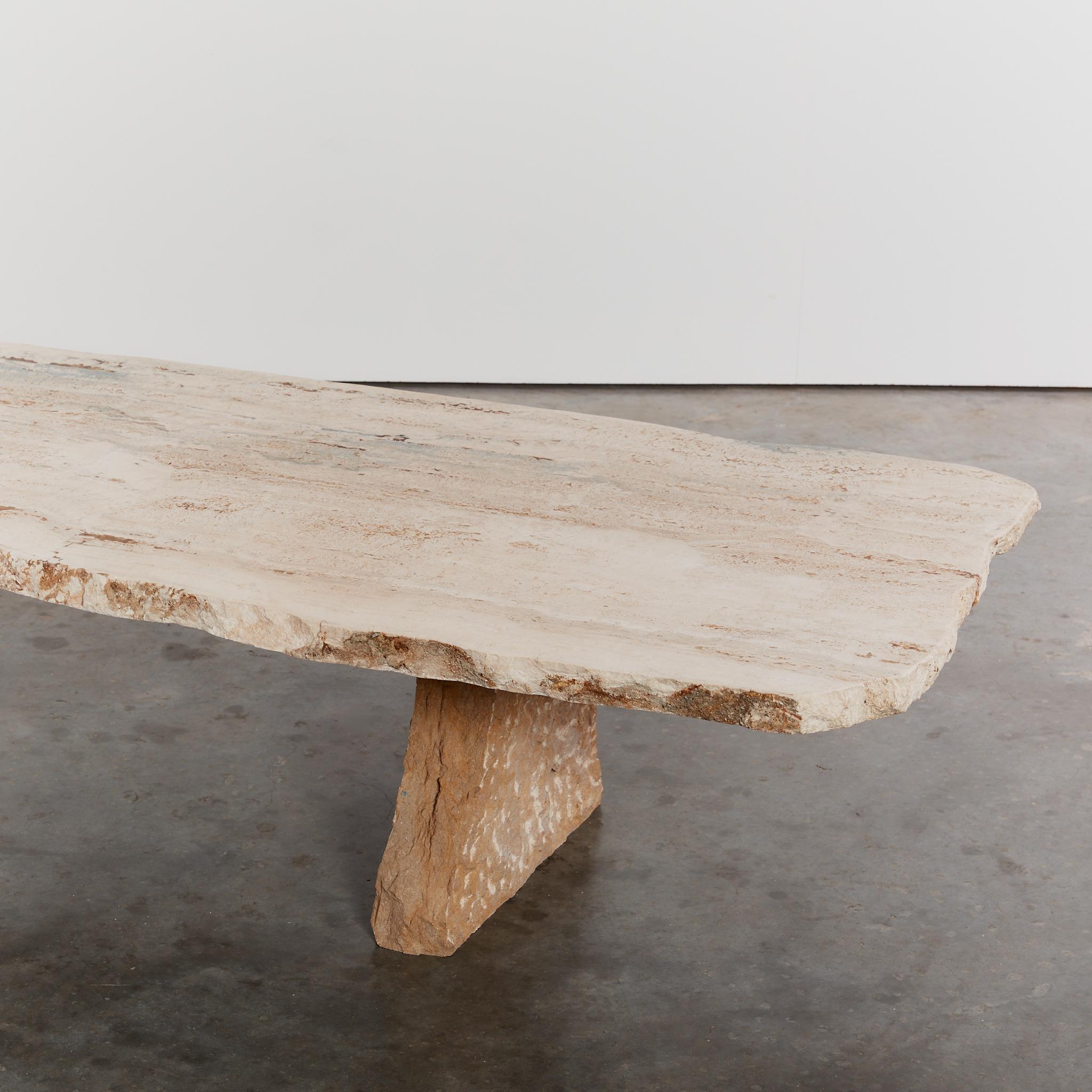 20th Century Oversized Brutalist Travertine Coffee Table