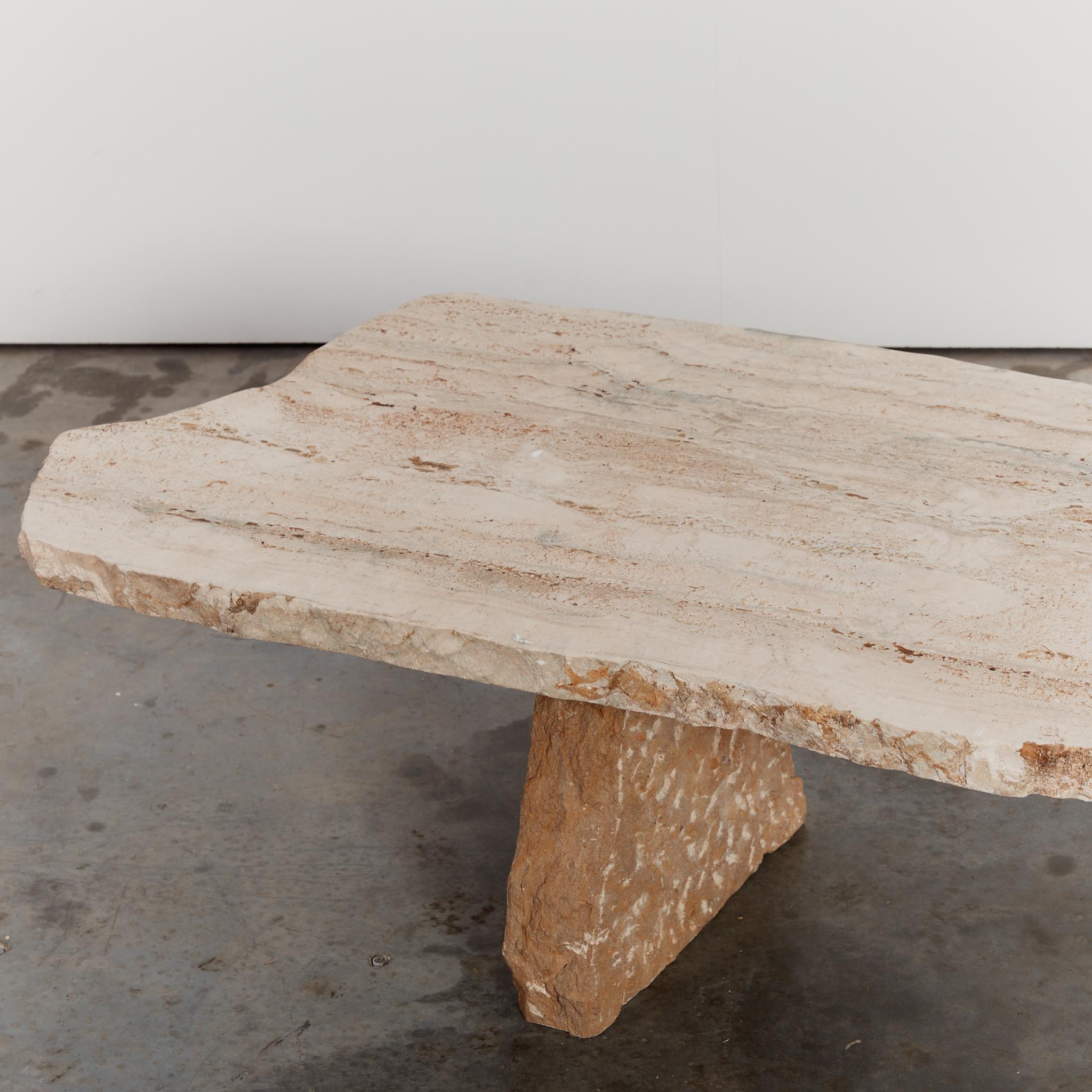 Stone Oversized Brutalist Travertine Coffee Table