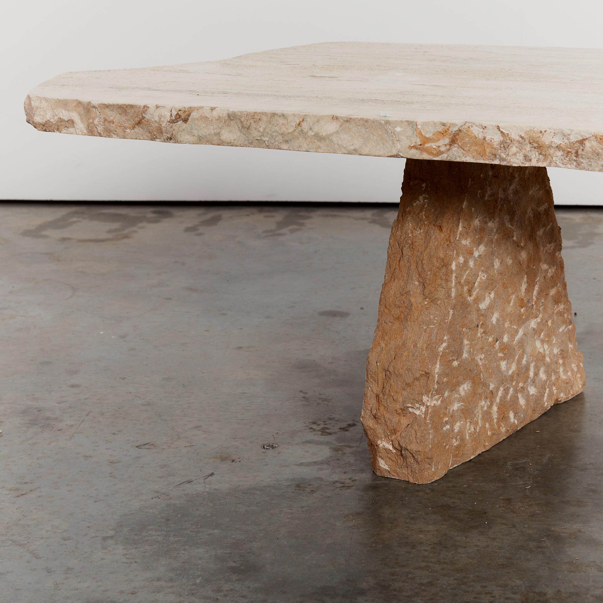 Oversized Brutalist Travertine Coffee Table 1