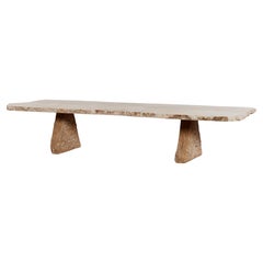 Oversized Brutalist Travertine Coffee Table