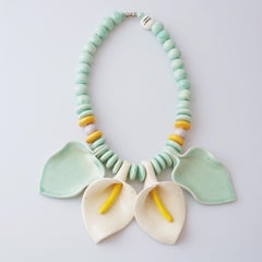 Oversized Calla Lily Ceramic Statement Necklace By Ruby Z, 1980s