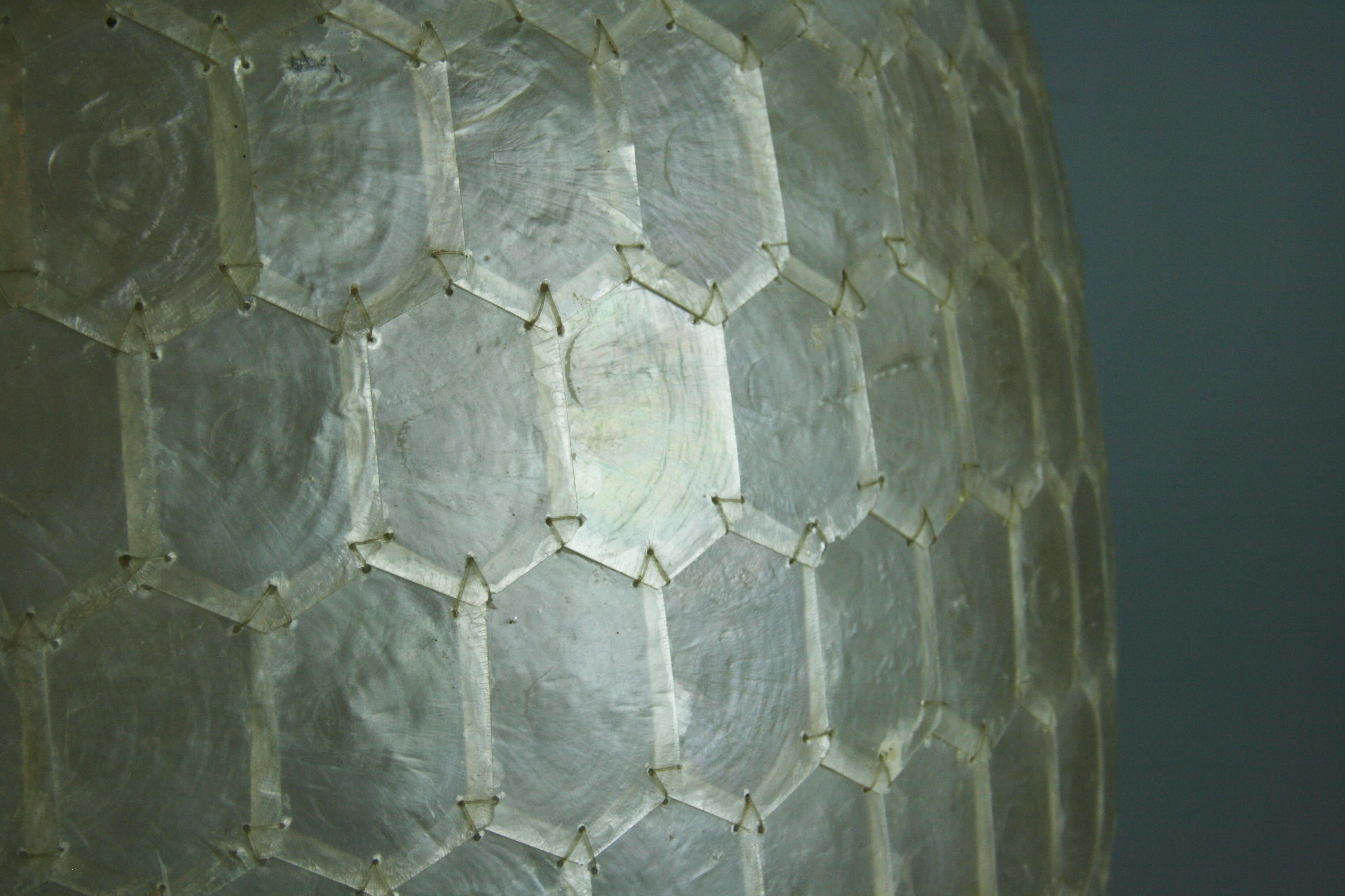 Oversized Capiz Shell Pendant  / Lantern Light In Good Condition For Sale In Douglas Manor, NY