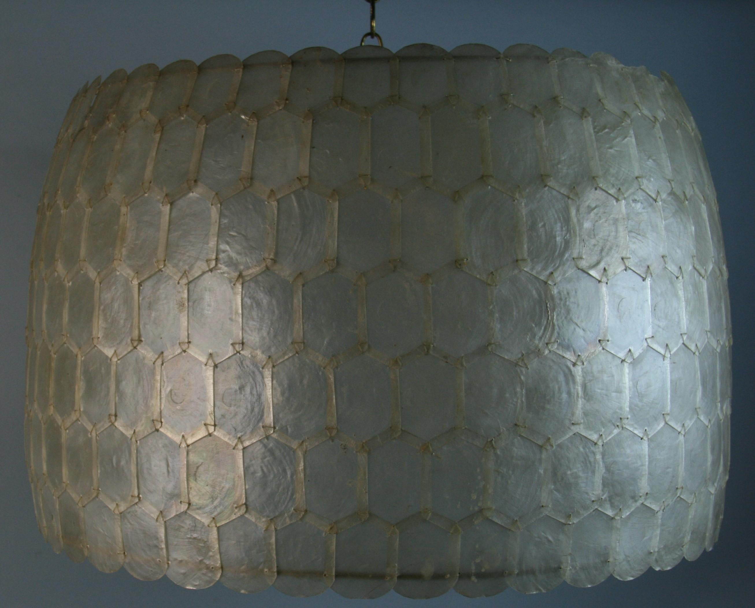 Oversized Capiz Shell Pendant  / Lantern Light For Sale 1