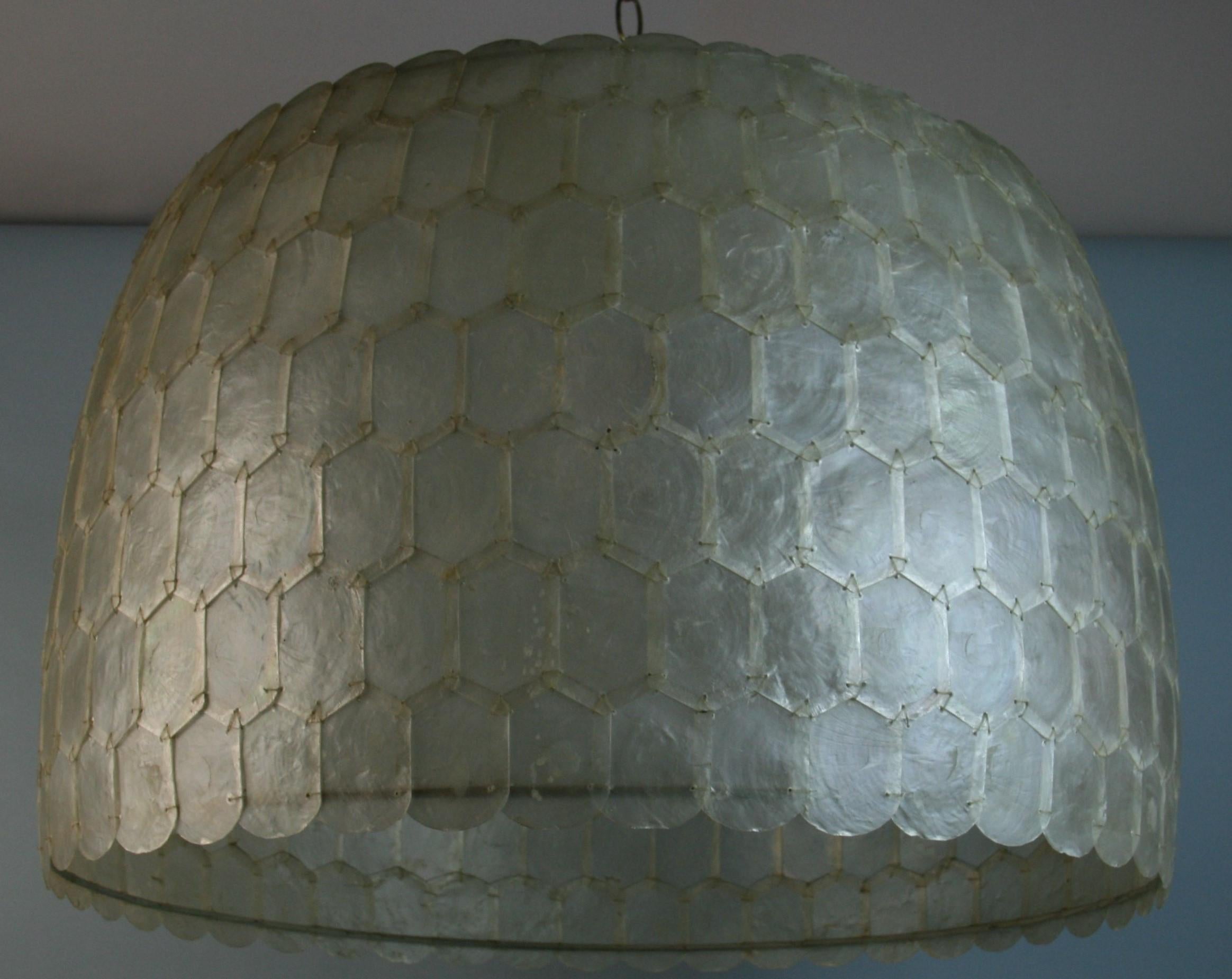 Oversized Capiz Shell Pendant  / Lantern Light For Sale 2