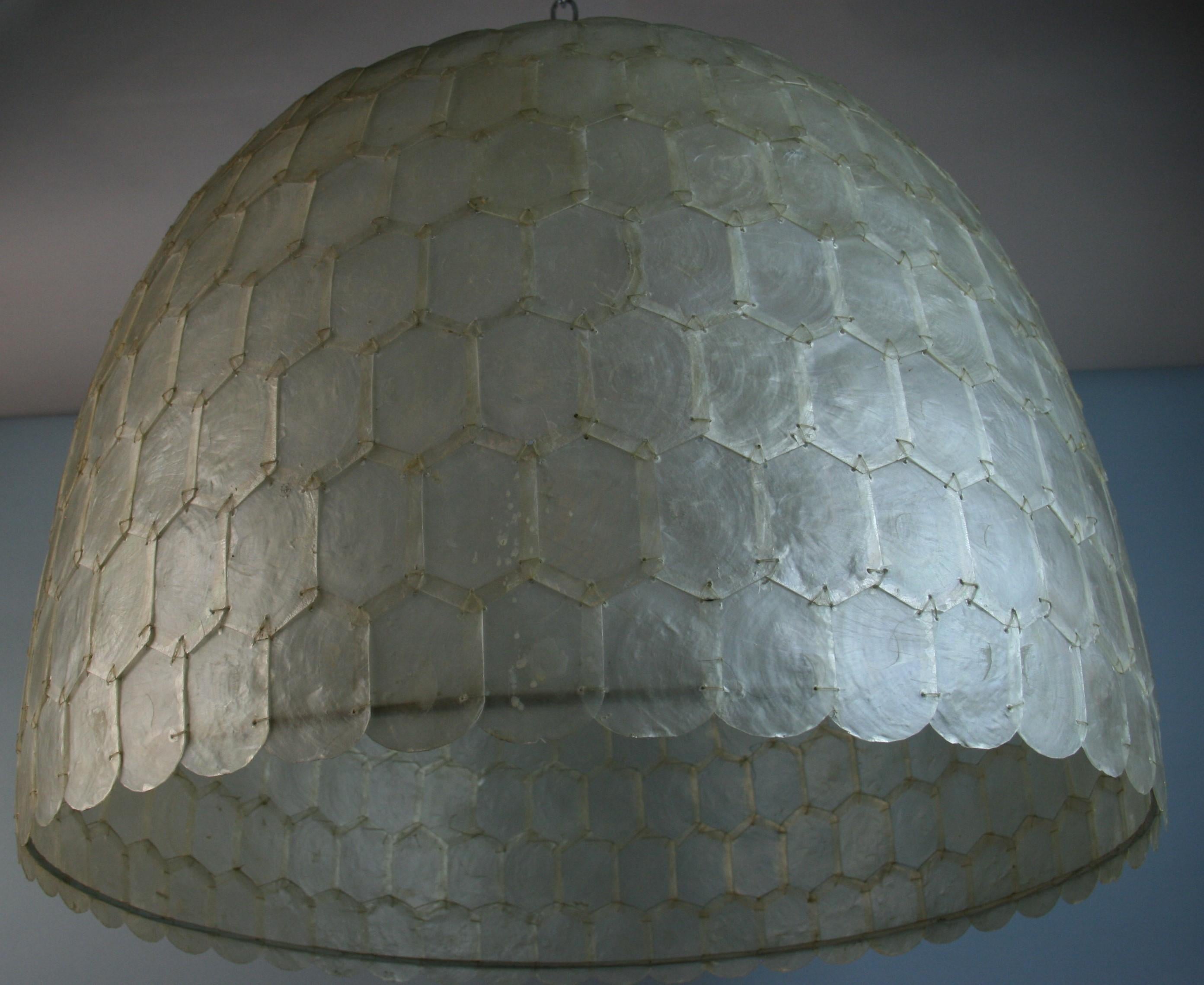 Oversized Capiz Shell Pendant  / Lantern Light For Sale 5