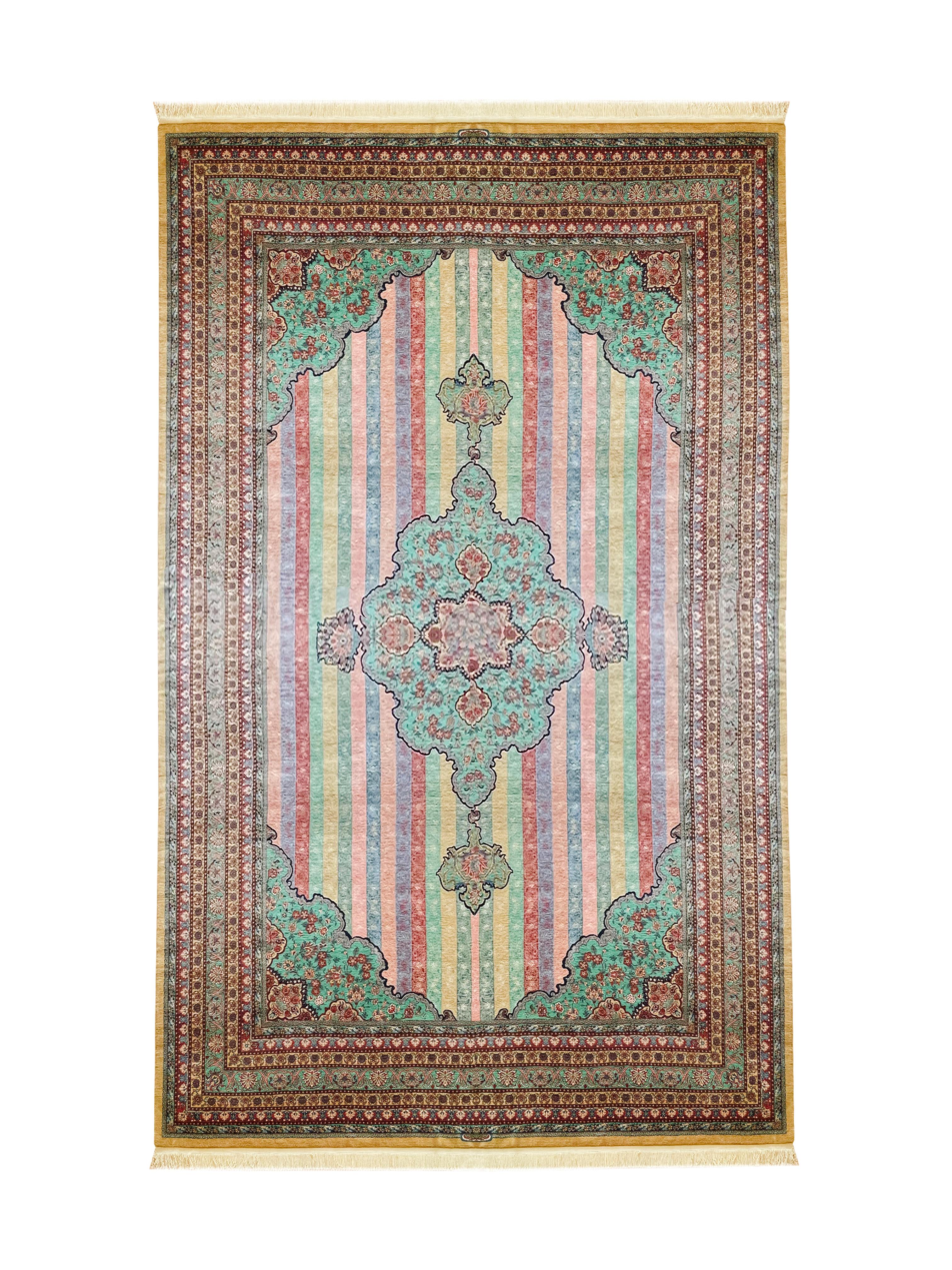 Oversized Carpet Striped Rug, Fine Exclusive Handmade Wool Silk Kurdish Rug  For Sale 6