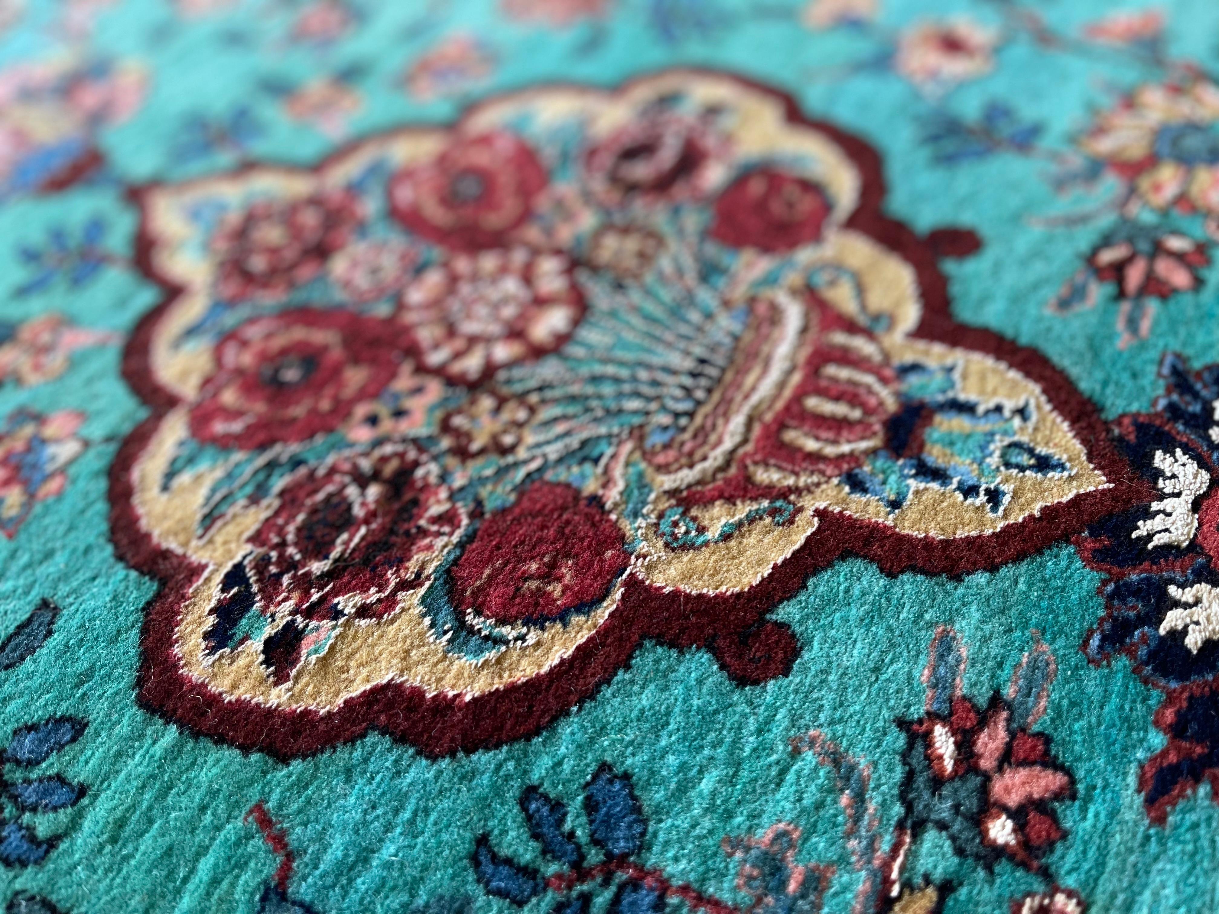 Übergroßer gestreifter Teppich, feiner, exklusiver, handgefertigter Kurdischer Teppich aus Wolle und Seide  im Angebot 10