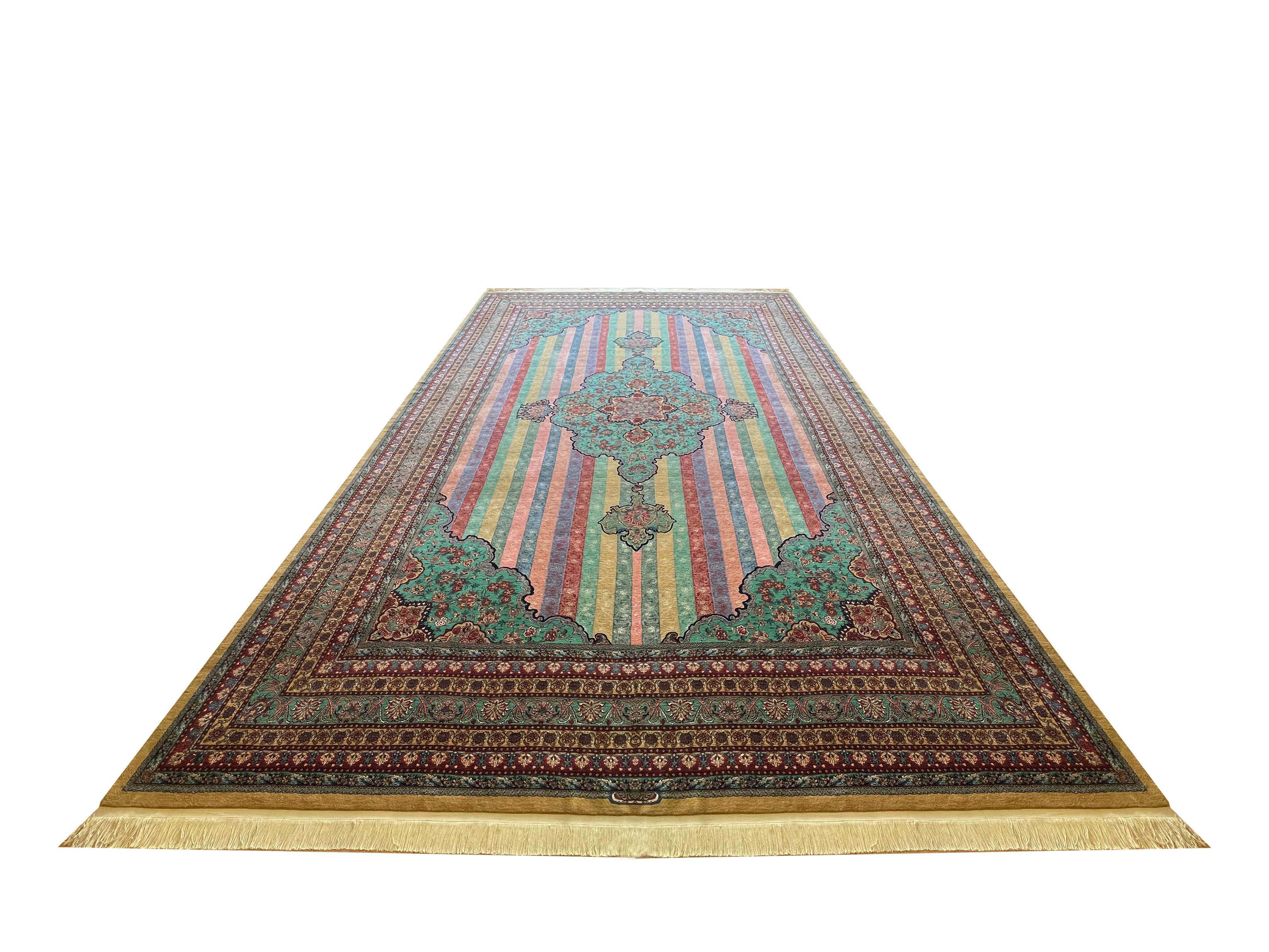 Art Deco Oversized Carpet Striped Rug, Fine Exclusive Handmade Wool Silk Kurdish Rug  For Sale