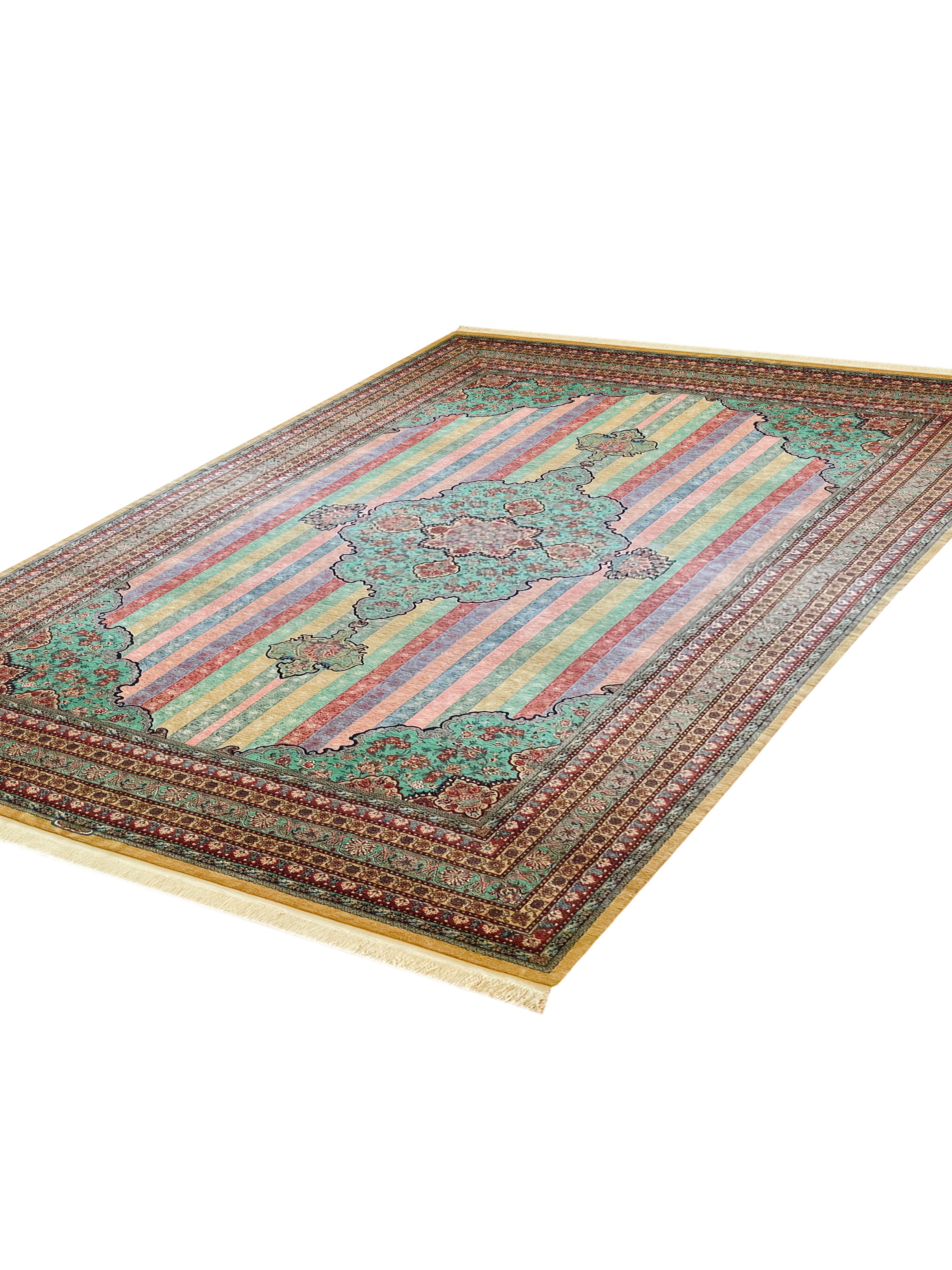 Hand-Knotted Oversized Carpet Striped Rug, Fine Exclusive Handmade Wool Silk Kurdish Rug  For Sale