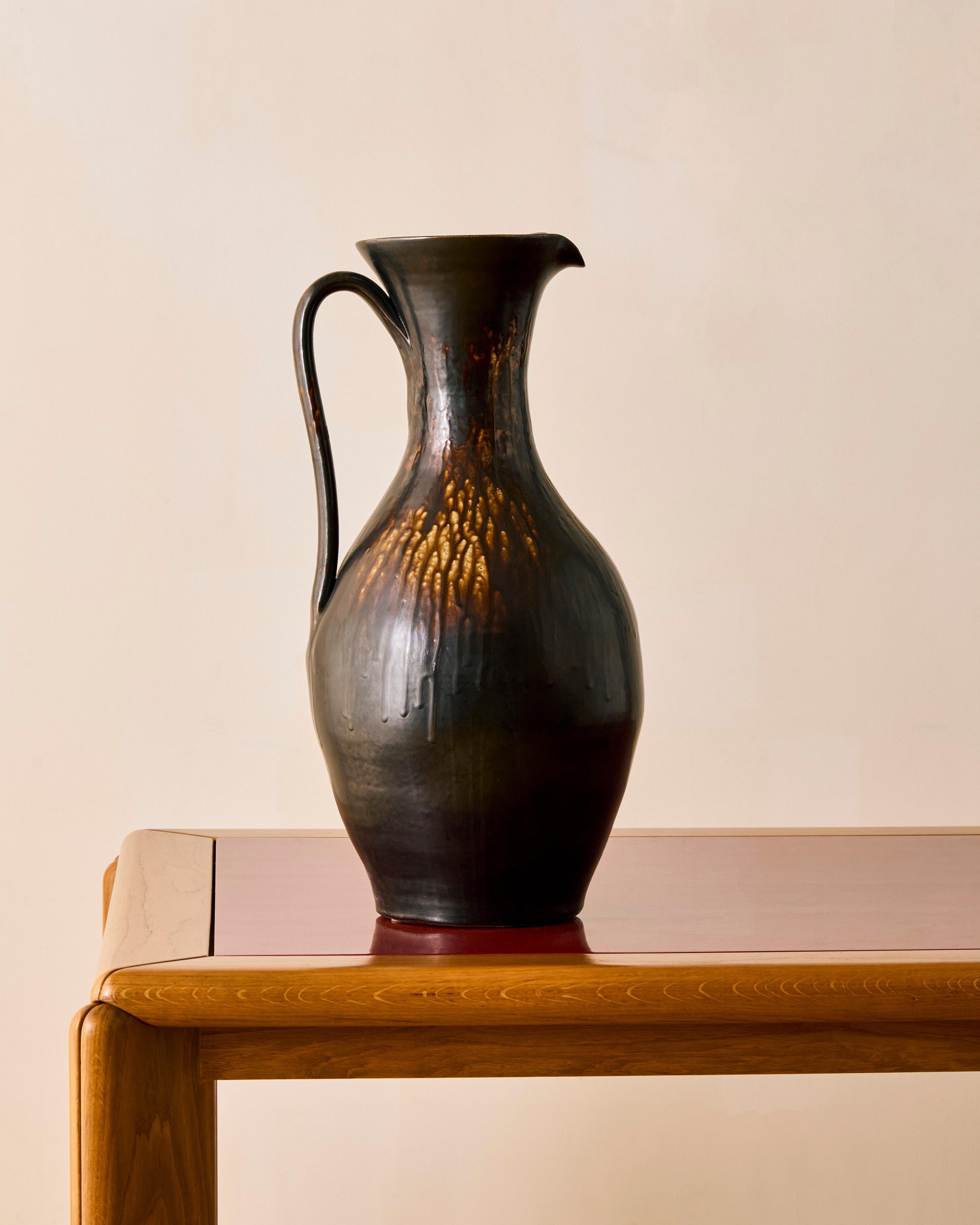 Oversized Ceramic Pitcher c. 1960 In Good Condition For Sale In Long Island City, NY