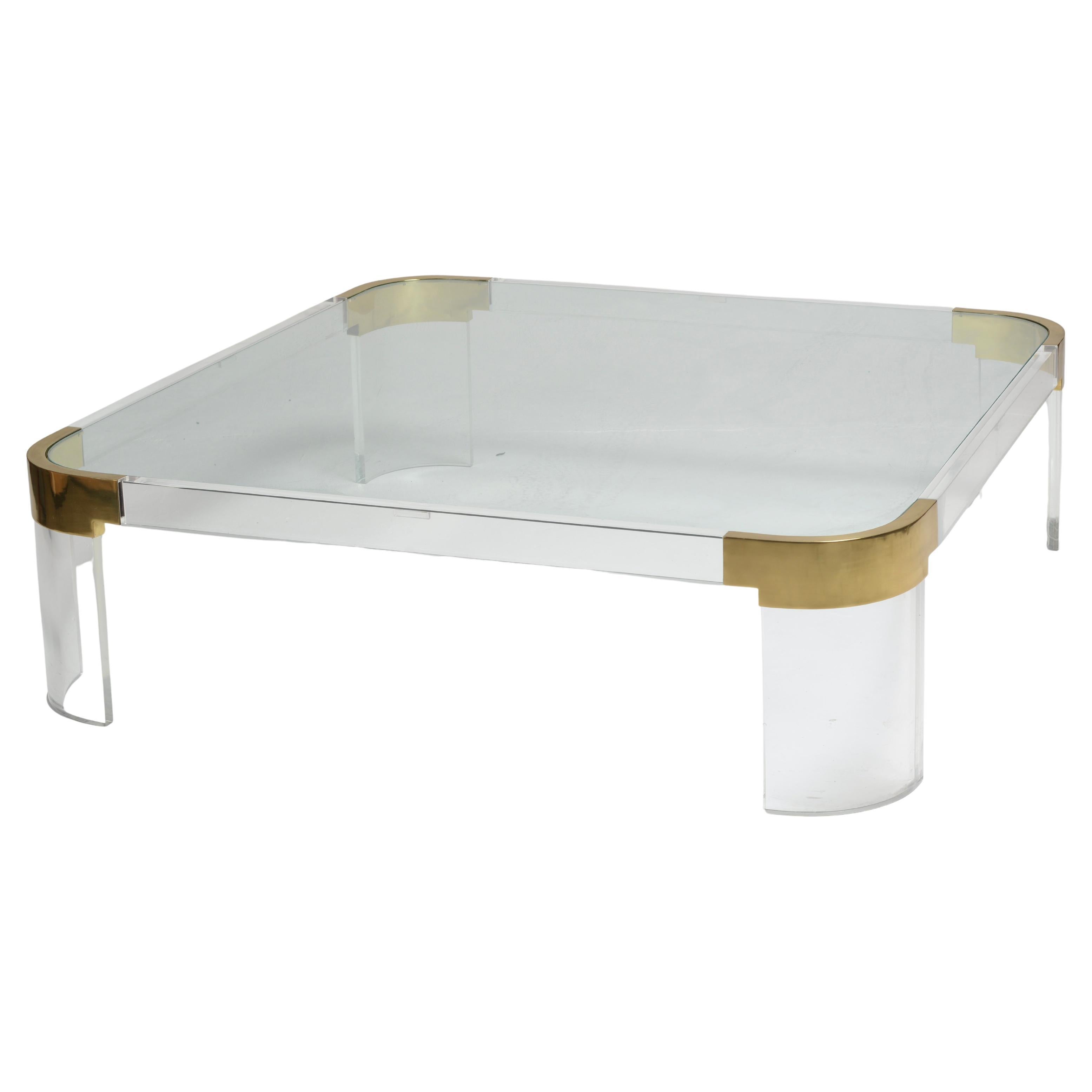 Table basse surdimensionnée en Lucite et verre "Waterfall" de Charles Hollis Jones en vente
