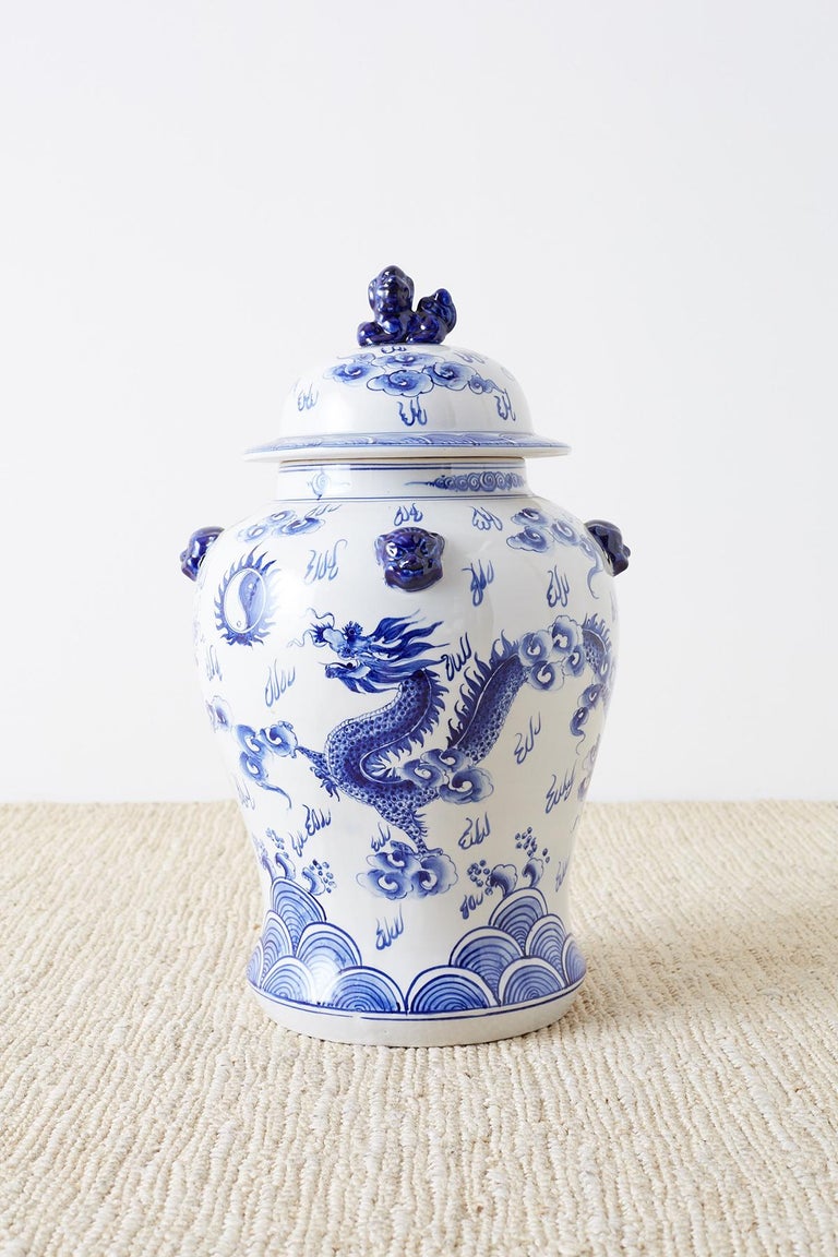 Oversized Chinese Blue and White Porcelain Ginger Jar For Sale at 1stDibs