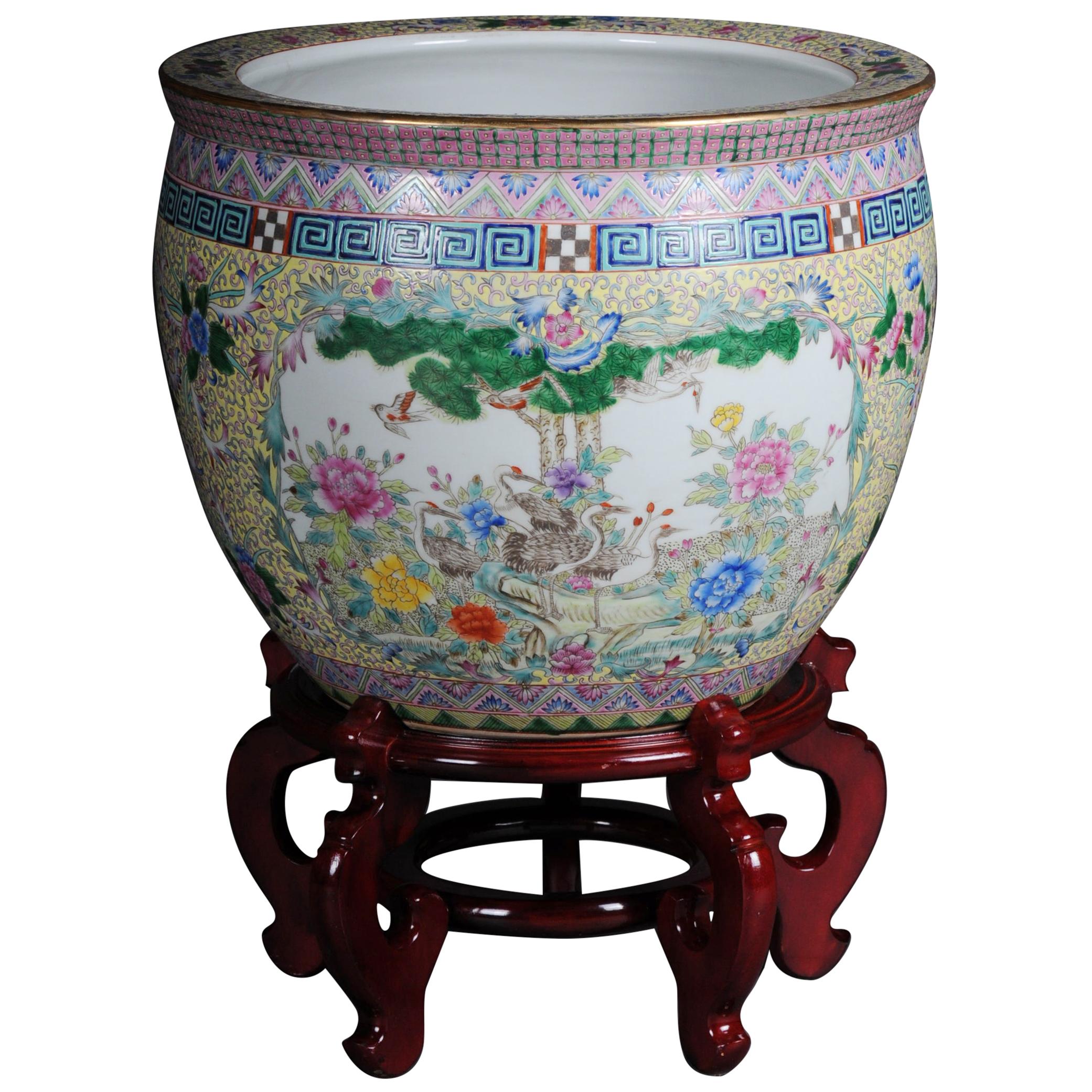 Oversized Chinese Flowerpot Floor Vase with Stand, Asia, 20th Century