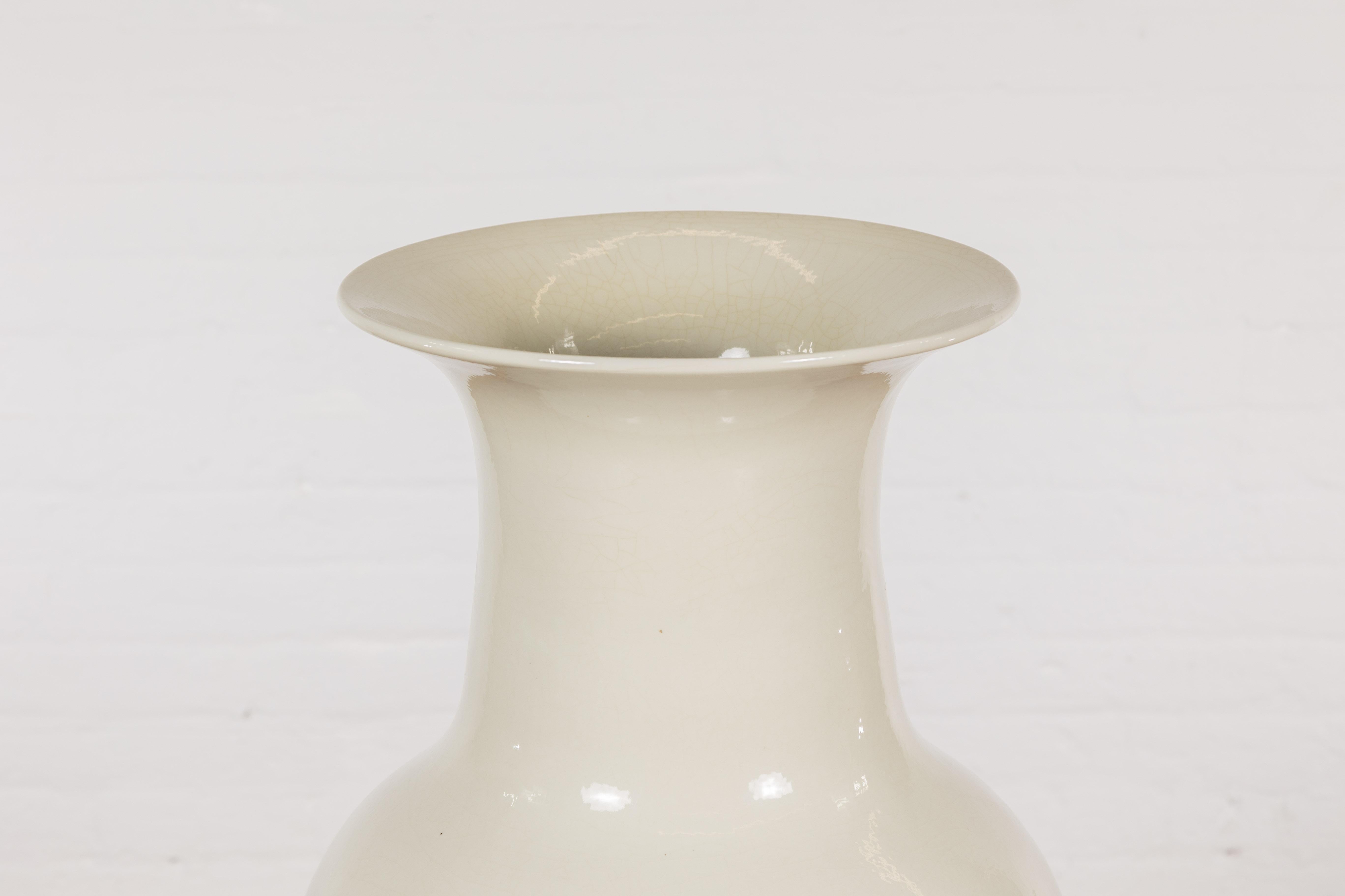 20th Century Oversized Chinese Vintage Altar Vase with Blanc de Chine Finish and Flaring Neck For Sale