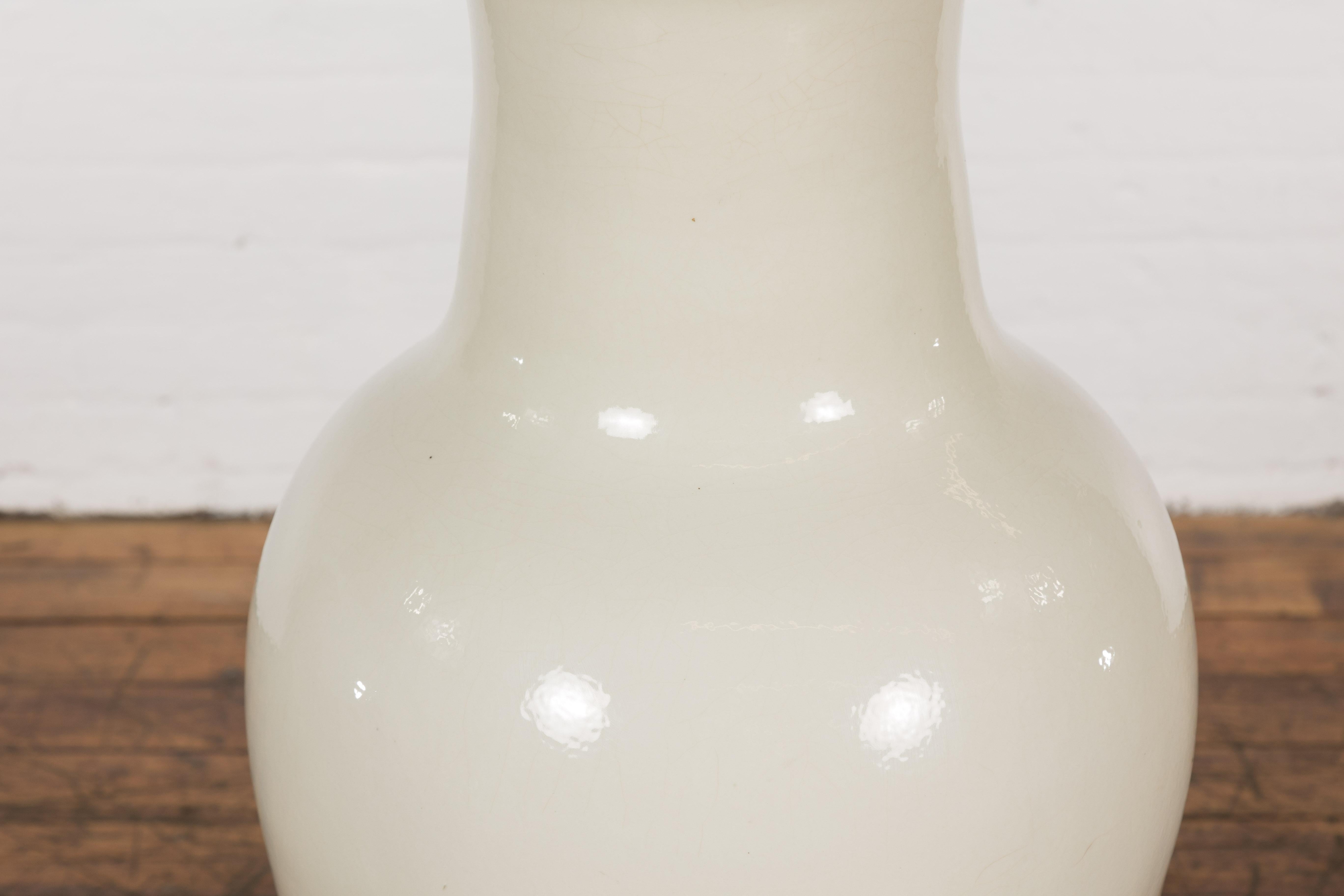 Porcelain Oversized Chinese Vintage Altar Vase with Blanc de Chine Finish and Flaring Neck For Sale