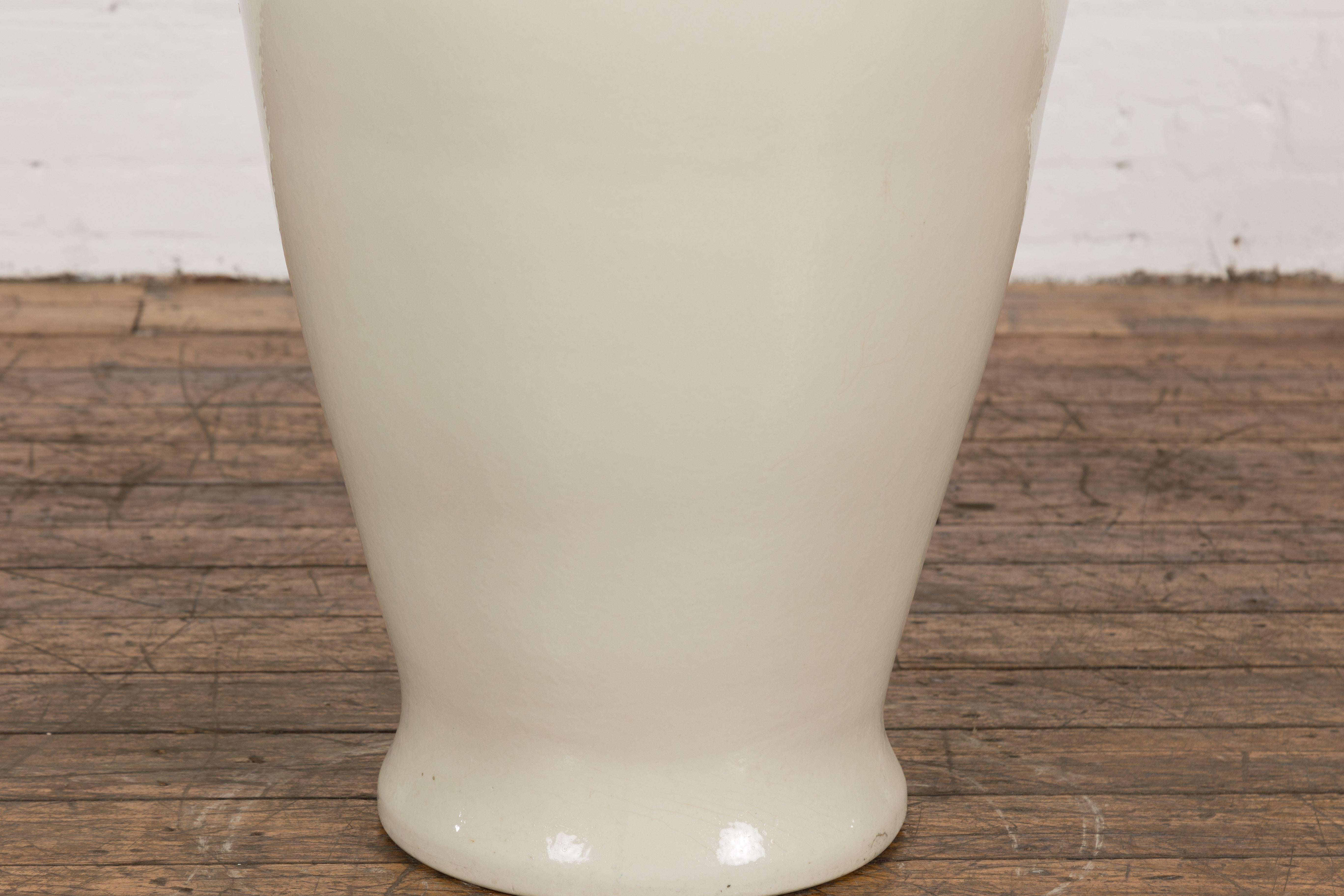 Oversized Chinese Vintage Altar Vase with Blanc de Chine Finish and Flaring Neck For Sale 2