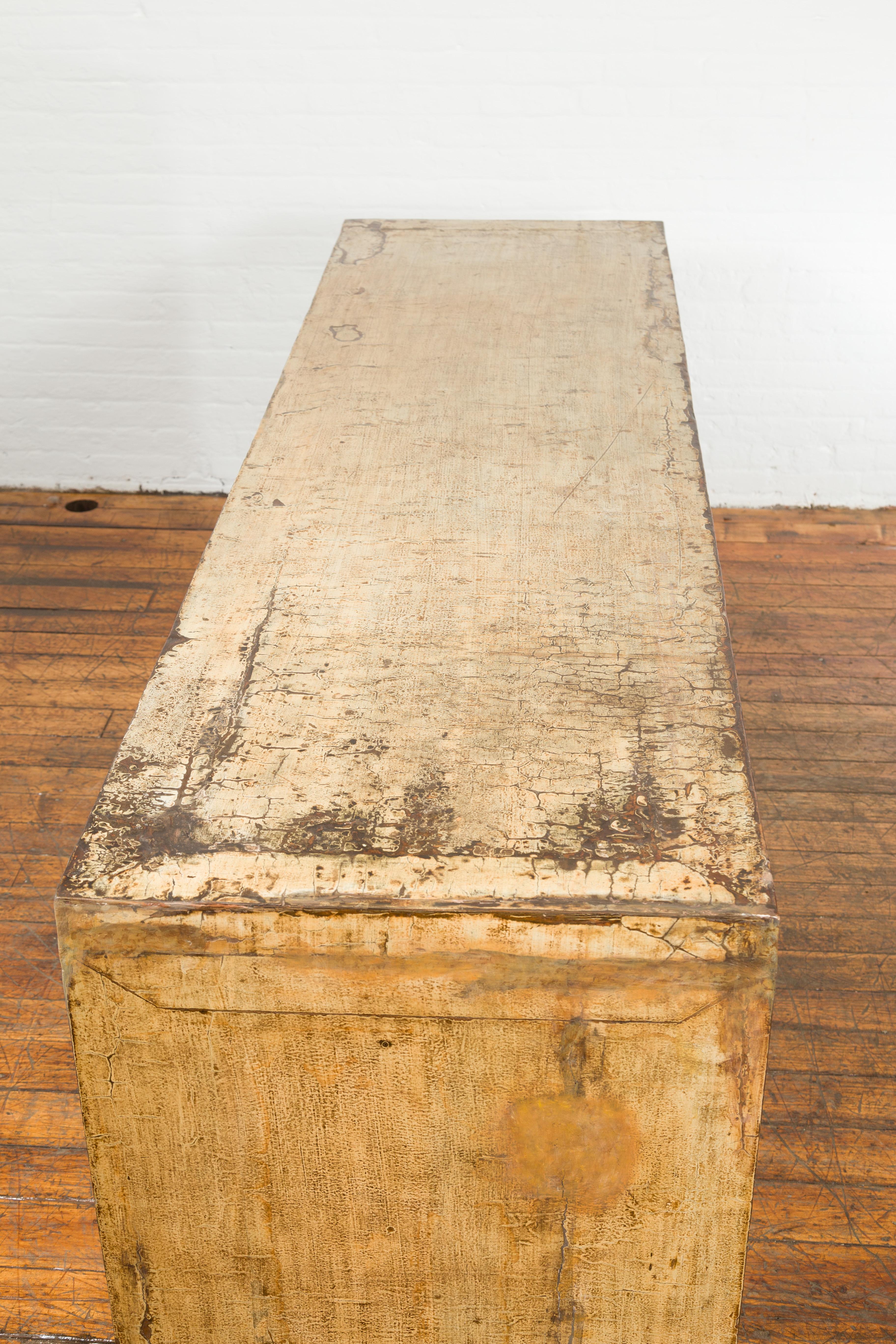 Oversized Chinese Vintage Waterfall Console Table with Distressed Rubbed Patina 10