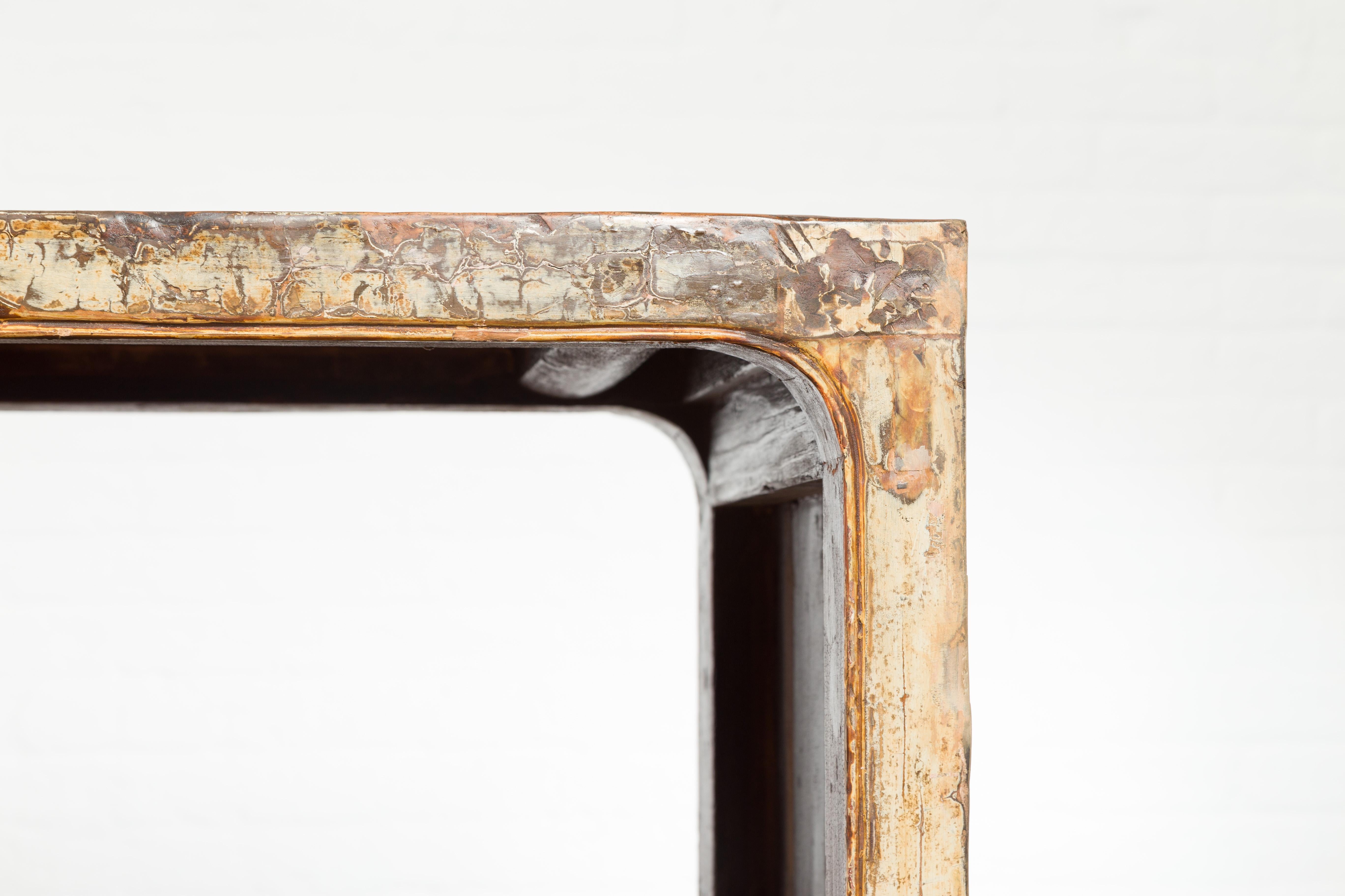 Oversized Chinese Vintage Waterfall Console Table with Distressed Rubbed Patina 4
