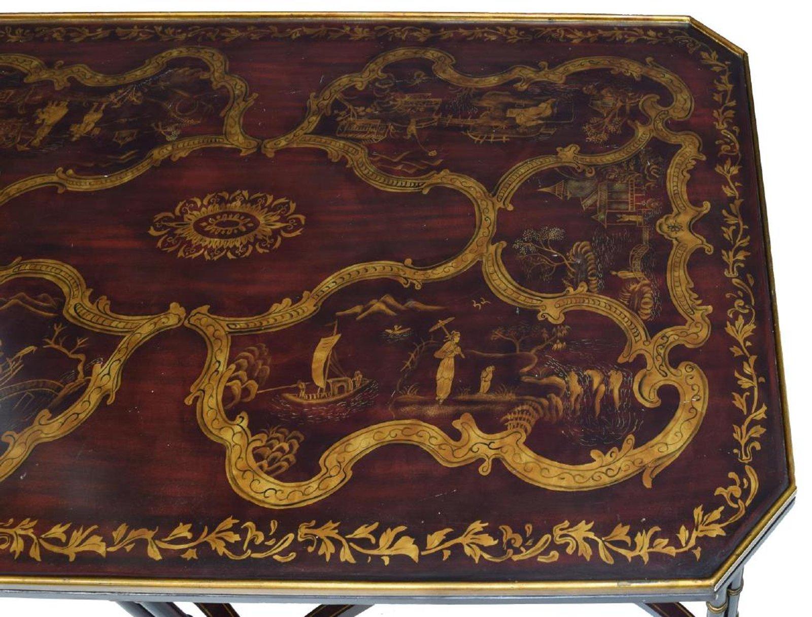 English Oversized Chinoiserie Decorated Coffee Table
