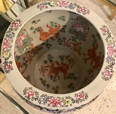 Oversized Chinoiserie Jardinière with Koi Fish Interior