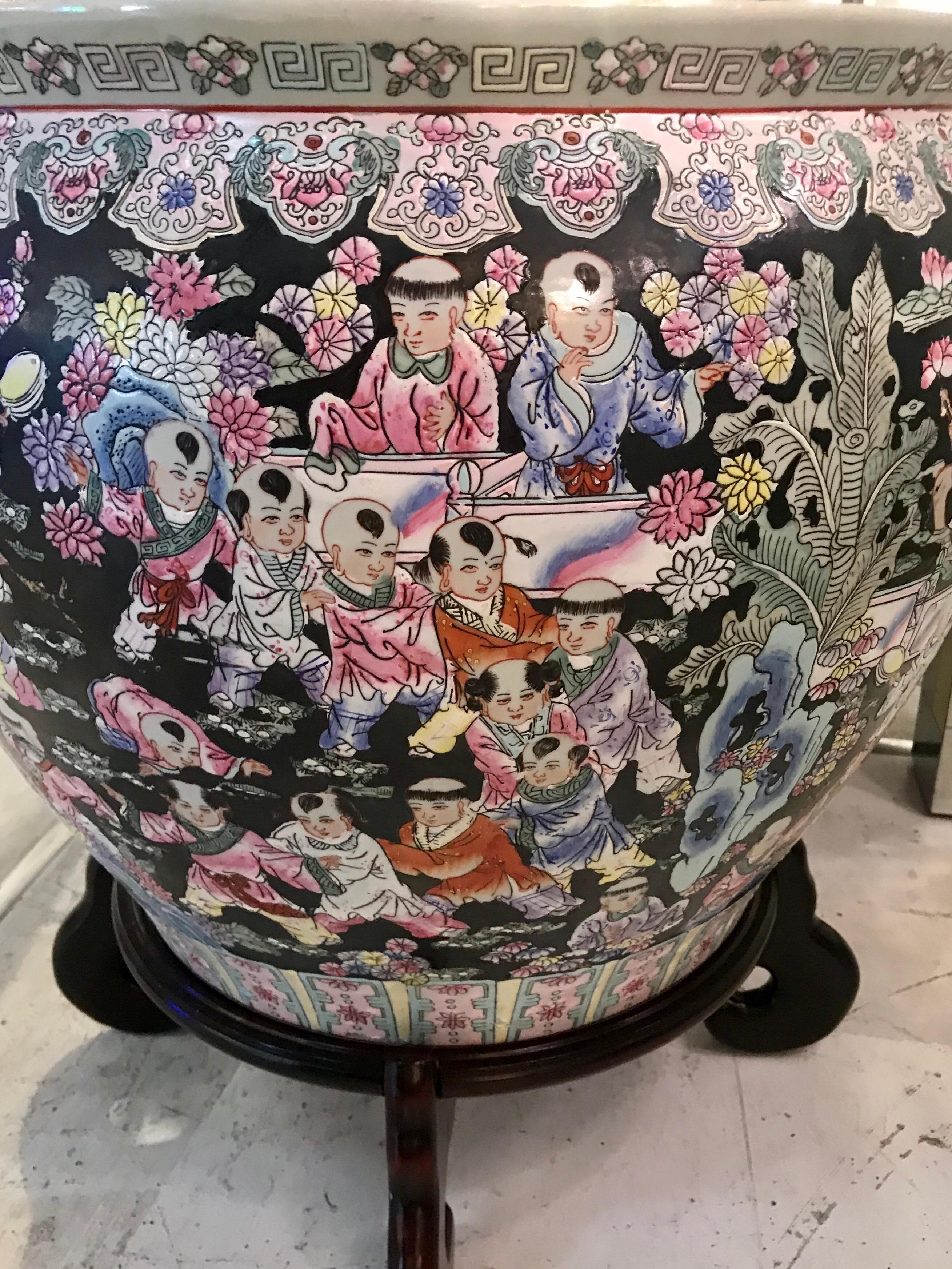 20th Century Oversized Chinoiserie Jardinière with Koi Fish Interior