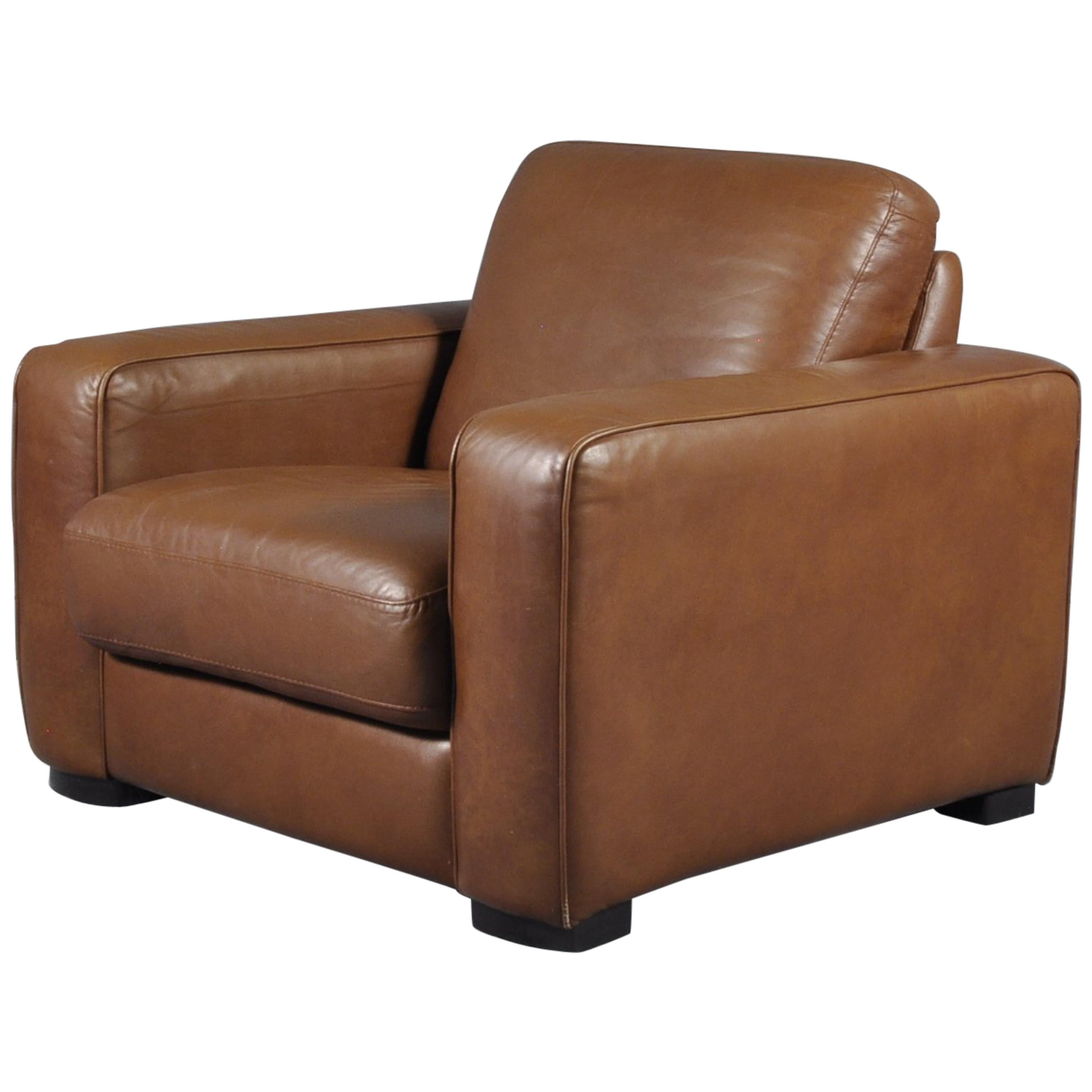 Oversized Cigar Brown High Quality Leather Club Chair For Sale
