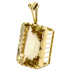 Vintage Oversized Citrine Pendant, Enhancer, 14 Karat Gold