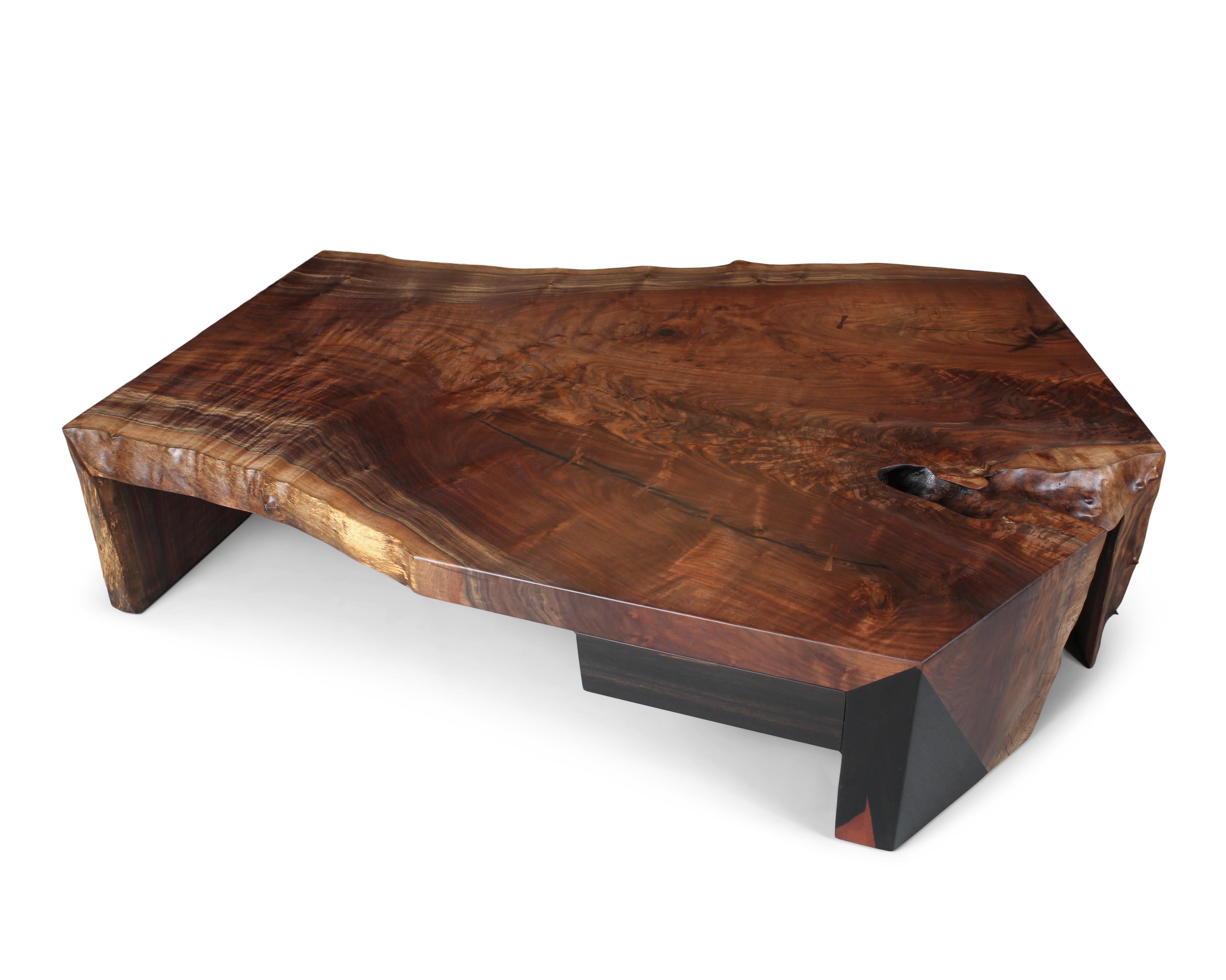 Hand-Crafted Oversized Claro Walnut Single Slab Live Edge Coffee Table, in Stock
