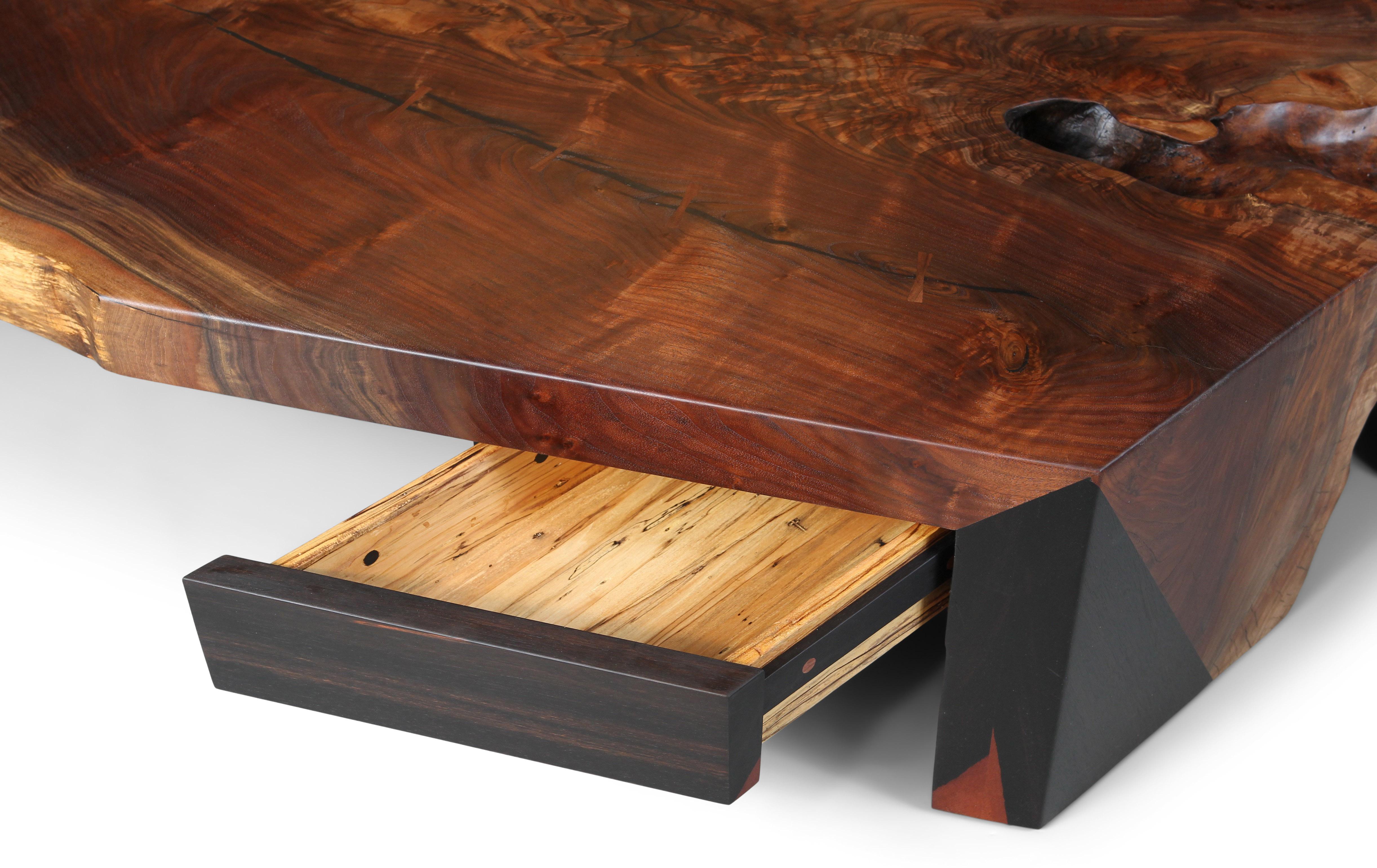 Wood Oversized Claro Walnut Single Slab Live Edge Coffee Table, in Stock