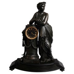 Oversized Classical Antique Blot and Drouard Figural Bronze Mantel Clock