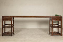 Oversized Console Table with Drawers, Fretwork Shelves and Removable Top