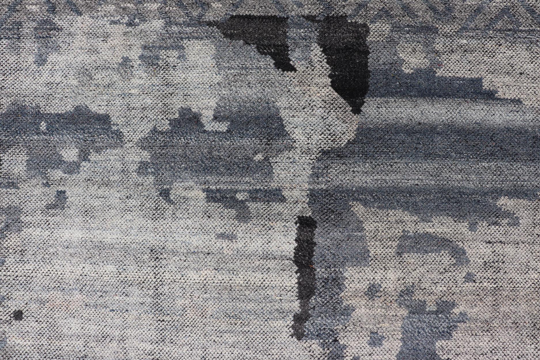 Übergroßer zeitgenössischer abstrakter Teppich in Grau, Holzkohle und Stahlblau11'6 x 14'10 im Angebot 2