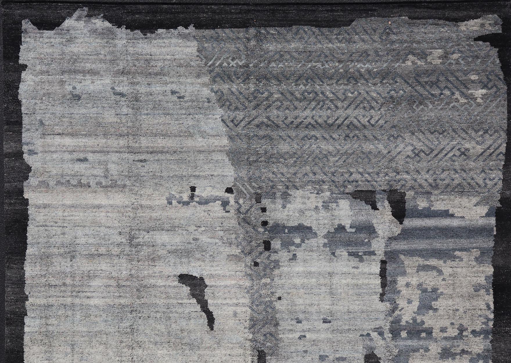 Übergroßer zeitgenössischer abstrakter Teppich in Grau, Holzkohle und Stahlblau11'6 x 14'10 im Angebot 3