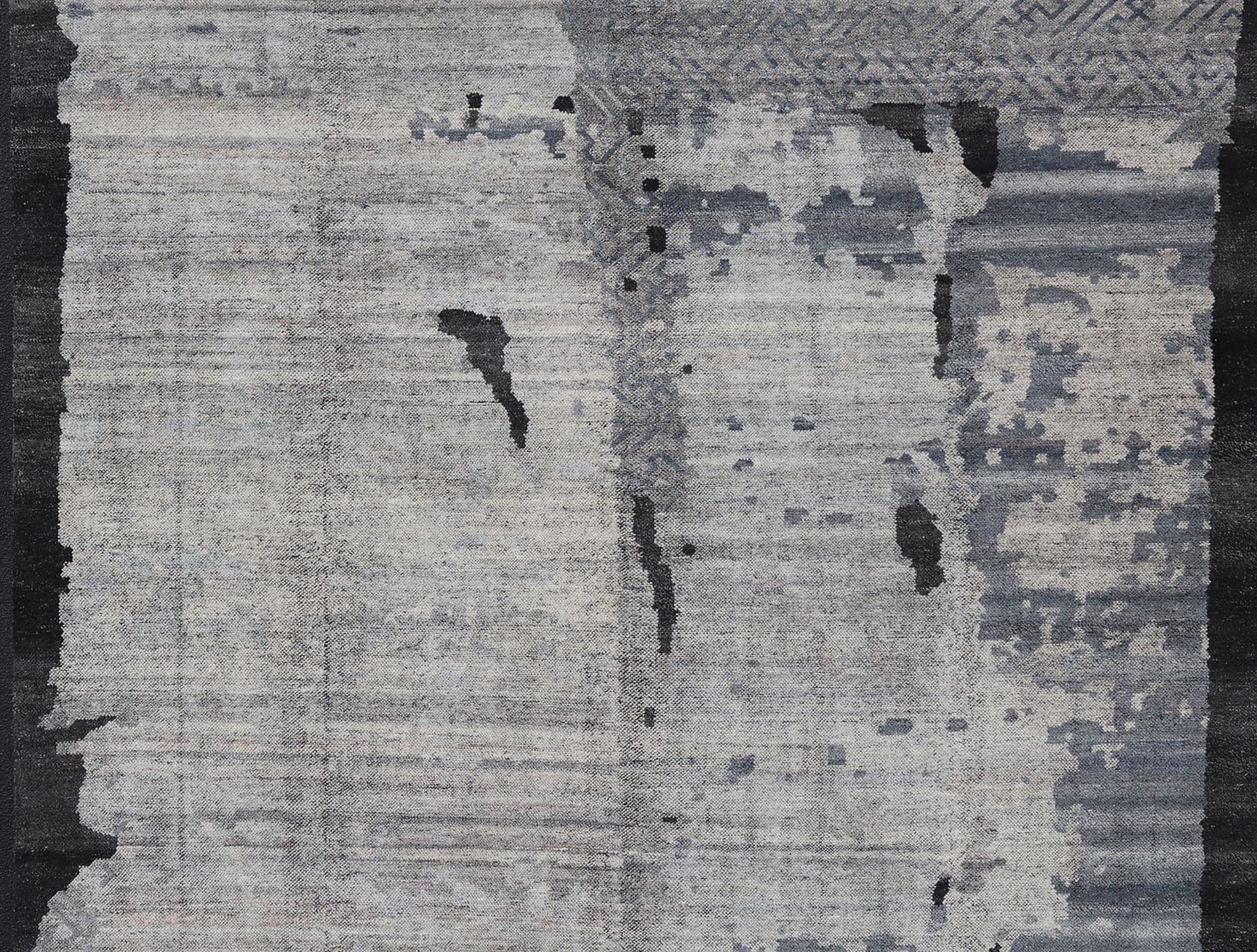 Übergroßer zeitgenössischer abstrakter Teppich in Grau, Holzkohle und Stahlblau11'6 x 14'10 im Angebot 4
