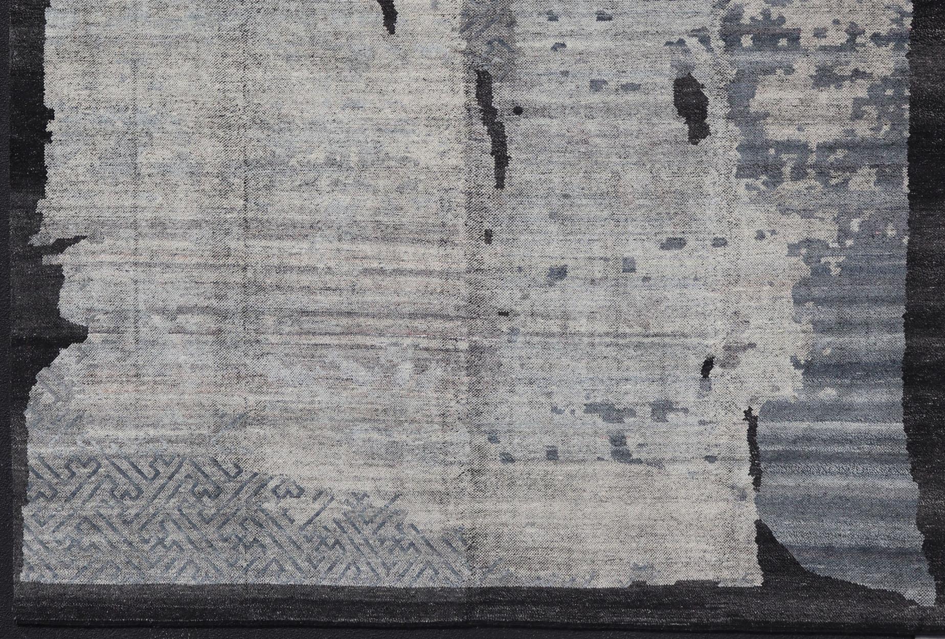 Übergroßer zeitgenössischer abstrakter Teppich in Grau, Holzkohle und Stahlblau11'6 x 14'10 im Angebot 5