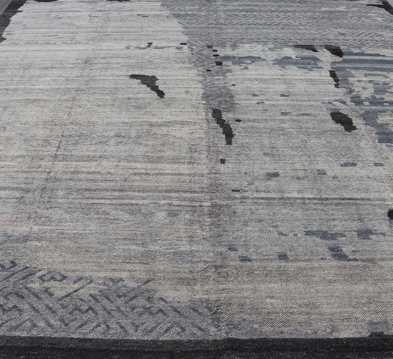 Übergroßer zeitgenössischer abstrakter Teppich in Grau, Holzkohle und Stahlblau11'6 x 14'10 im Angebot 8