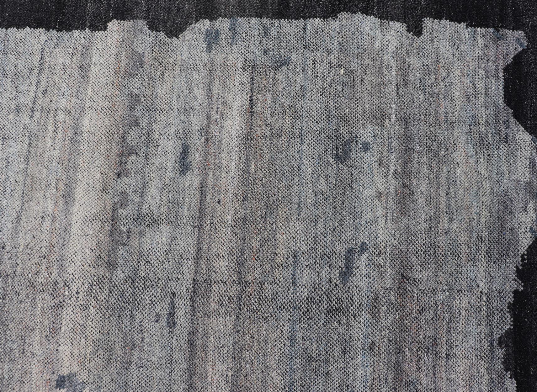 Übergroßer zeitgenössischer abstrakter Teppich in Grau, Holzkohle und Stahlblau11'6 x 14'10 (Indisch) im Angebot
