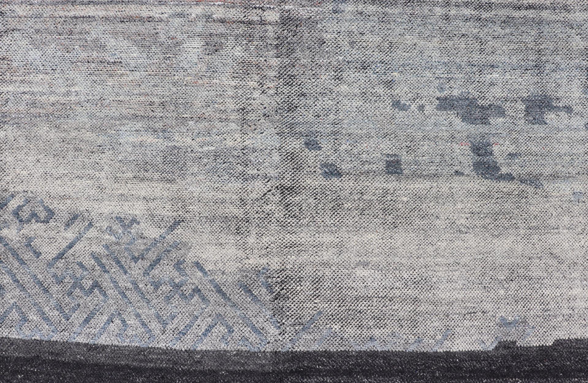 Übergroßer zeitgenössischer abstrakter Teppich in Grau, Holzkohle und Stahlblau11'6 x 14'10 im Angebot 1