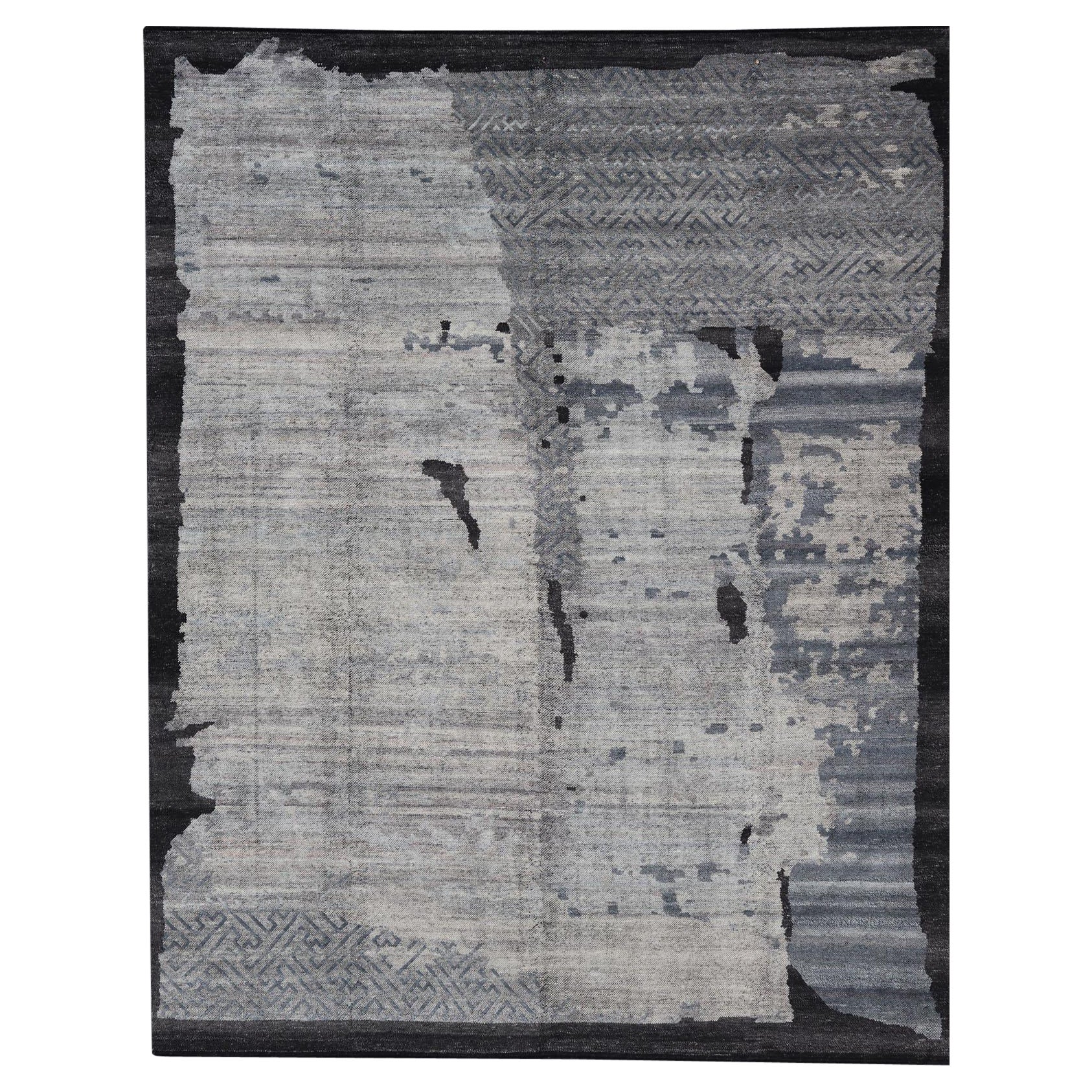 Übergroßer zeitgenössischer abstrakter Teppich in Grau, Holzkohle und Stahlblau11'6 x 14'10 im Angebot