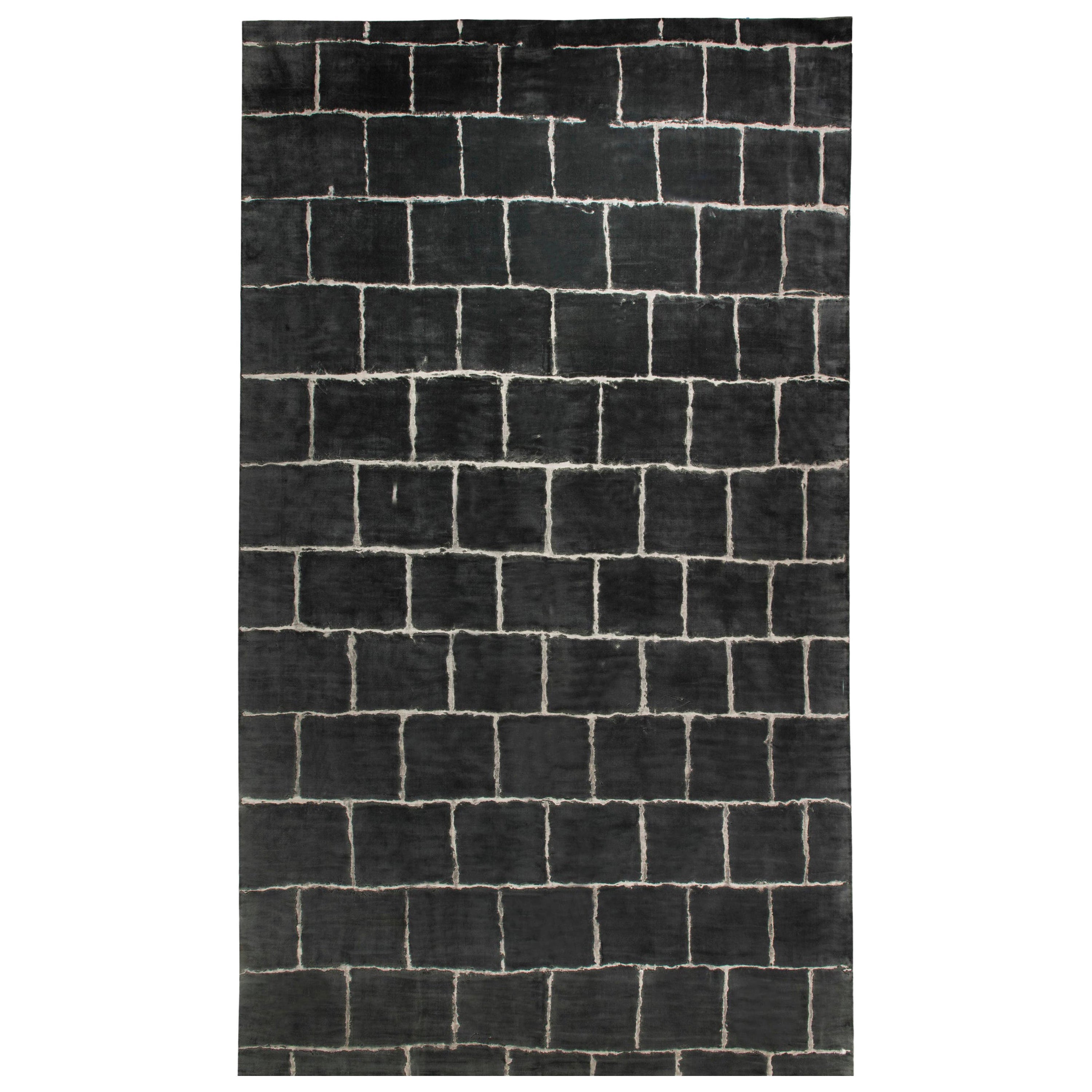 Oversized Contemporary Geometric Tibetan Black Rug by Doris Leslie Blau For Sale