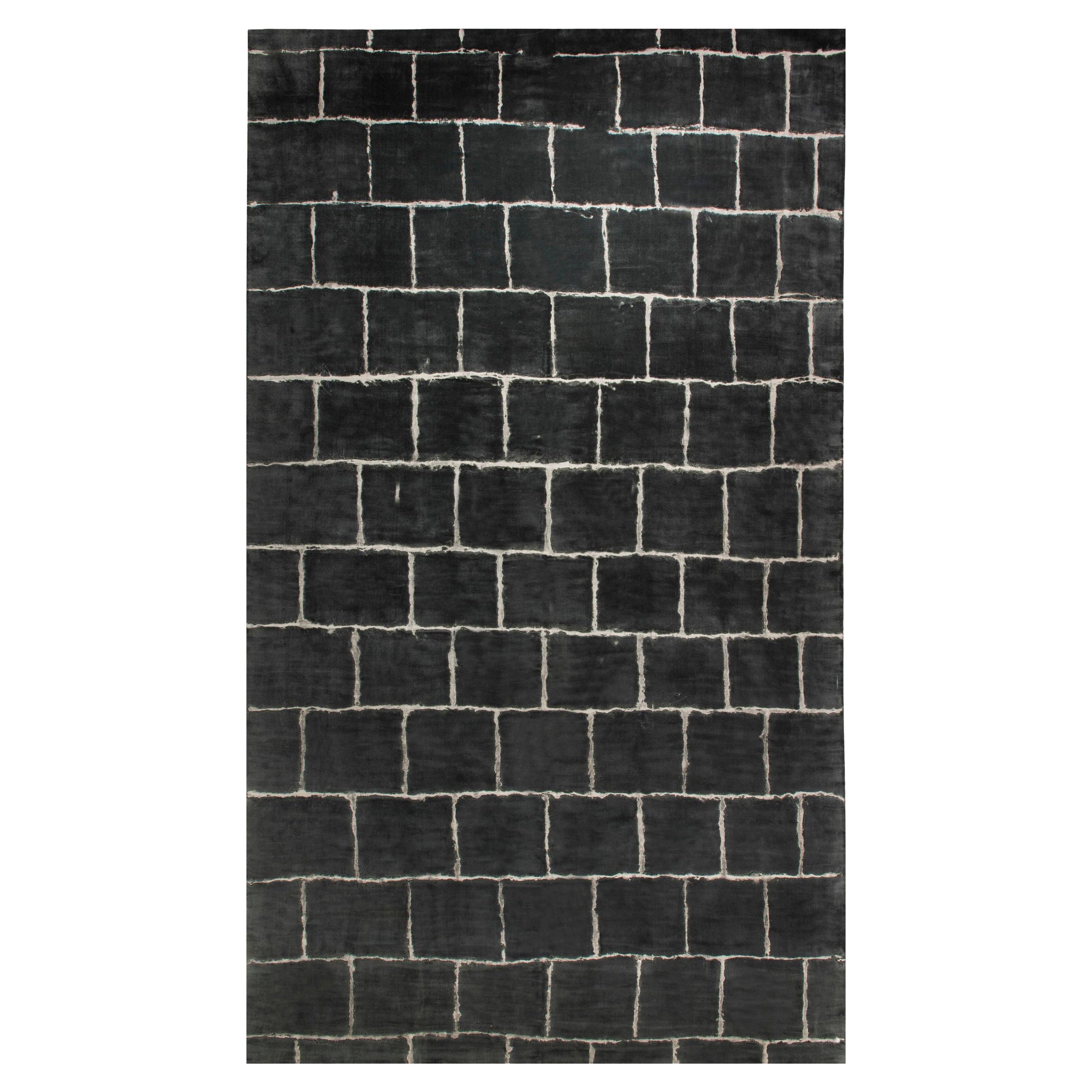 Oversized Contemporary Geometric Tibetan Black Rug by Doris Leslie Blau For Sale