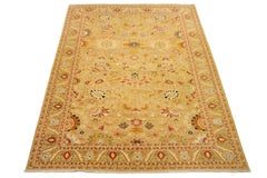 Oversized Contemporary Tan Floral Oushak Style Wool Rug