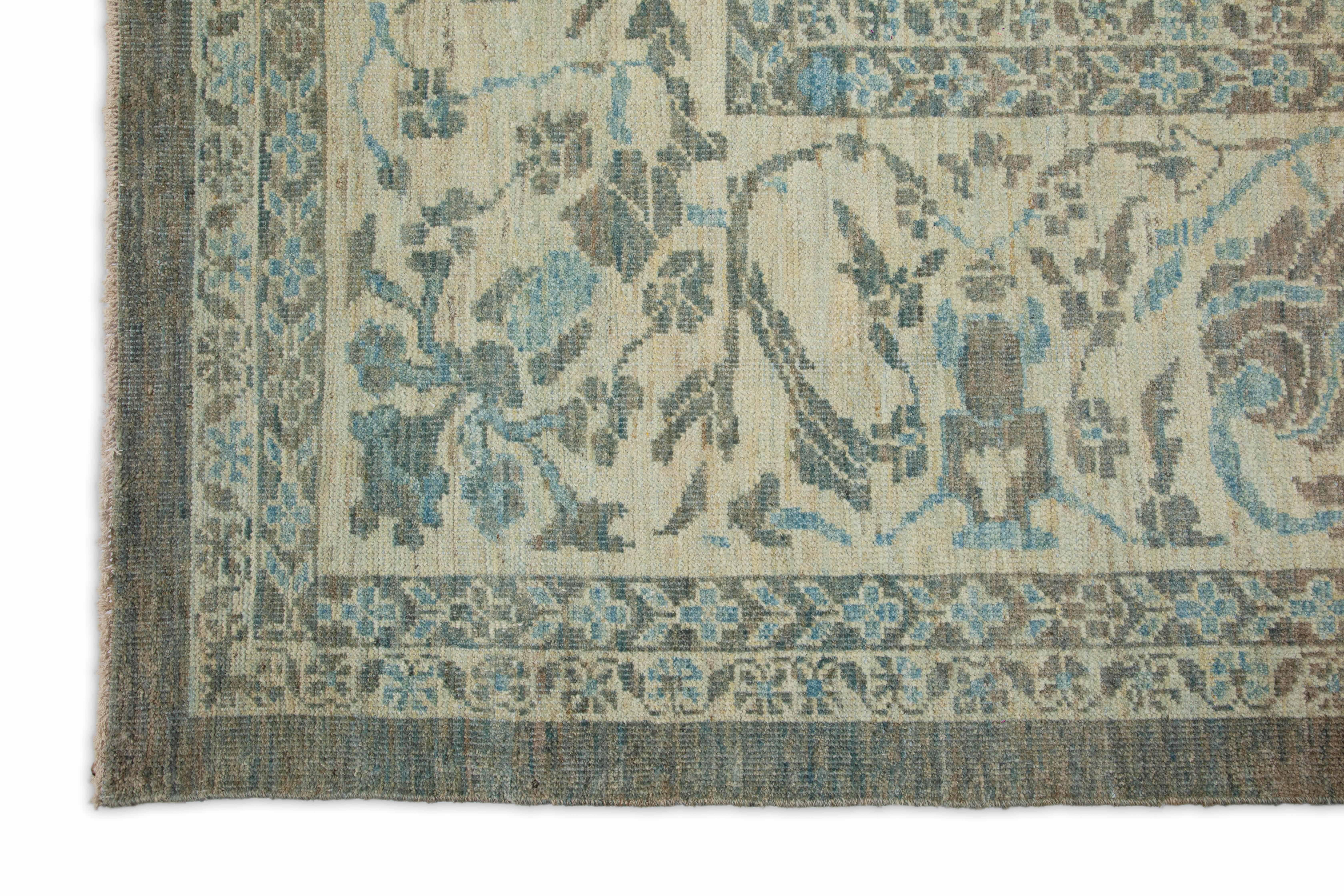 Persian Oversized Turkish Style Sultanabad Rug with Blue and Ivory Floral Details For Sale