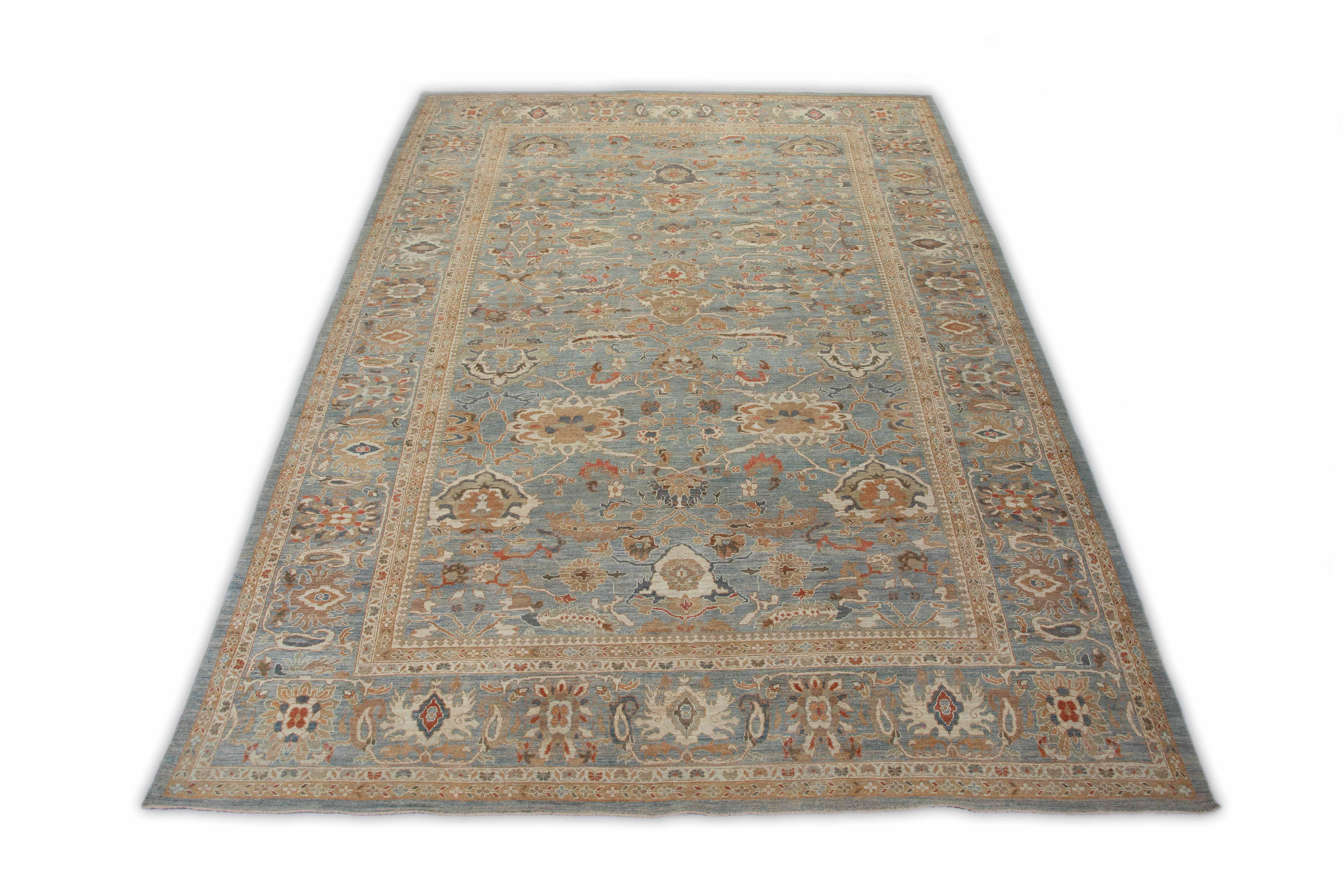Islamic Oversize Turkish Sultanabad Style Rug with Blue Gray Floral Field For Sale