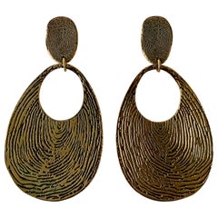 Oversized  Contemporary Yves Saint Laurent Fingerprint Gold Statement Earrings 