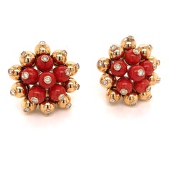 Oversized Coral Diamond Gold Bead Earrings 18 Karat Yellow Gold 53.1 Grams