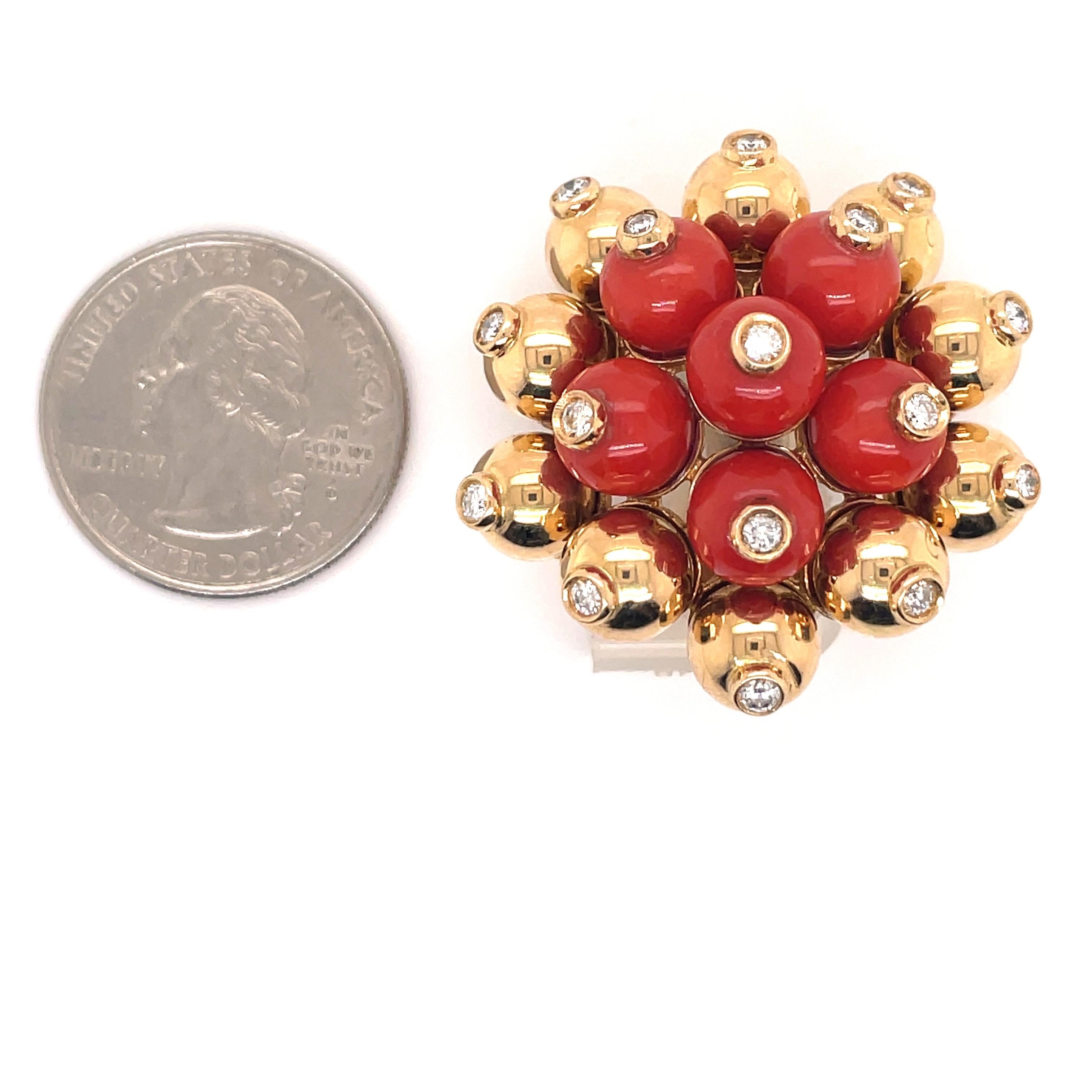 Übergroße Koralle Diamant Gold Perlen-Ohrringe 18 Karat Gelbgold 53.1 Gramm im Angebot 2