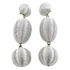 Oversized Dangle Silver Metallic Thread Pierced Earrings 