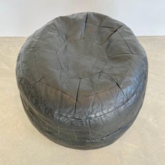 Oversized De Sede Black Leather Patchwork Ottoman, 1960s Switzerland