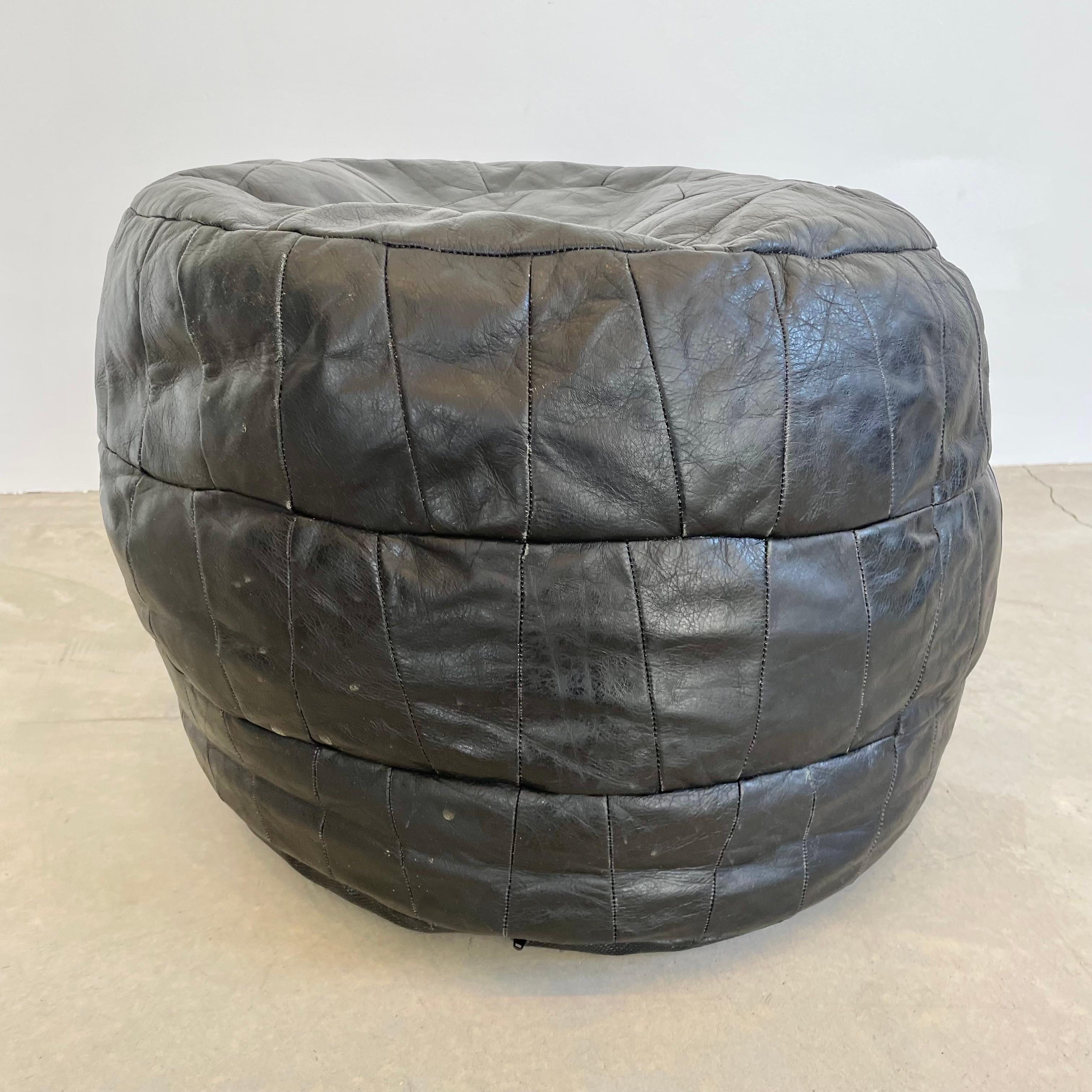 Mid-20th Century Oversized De Sede Black Leather Patchwork Ottoman, 1960s Switzerland For Sale